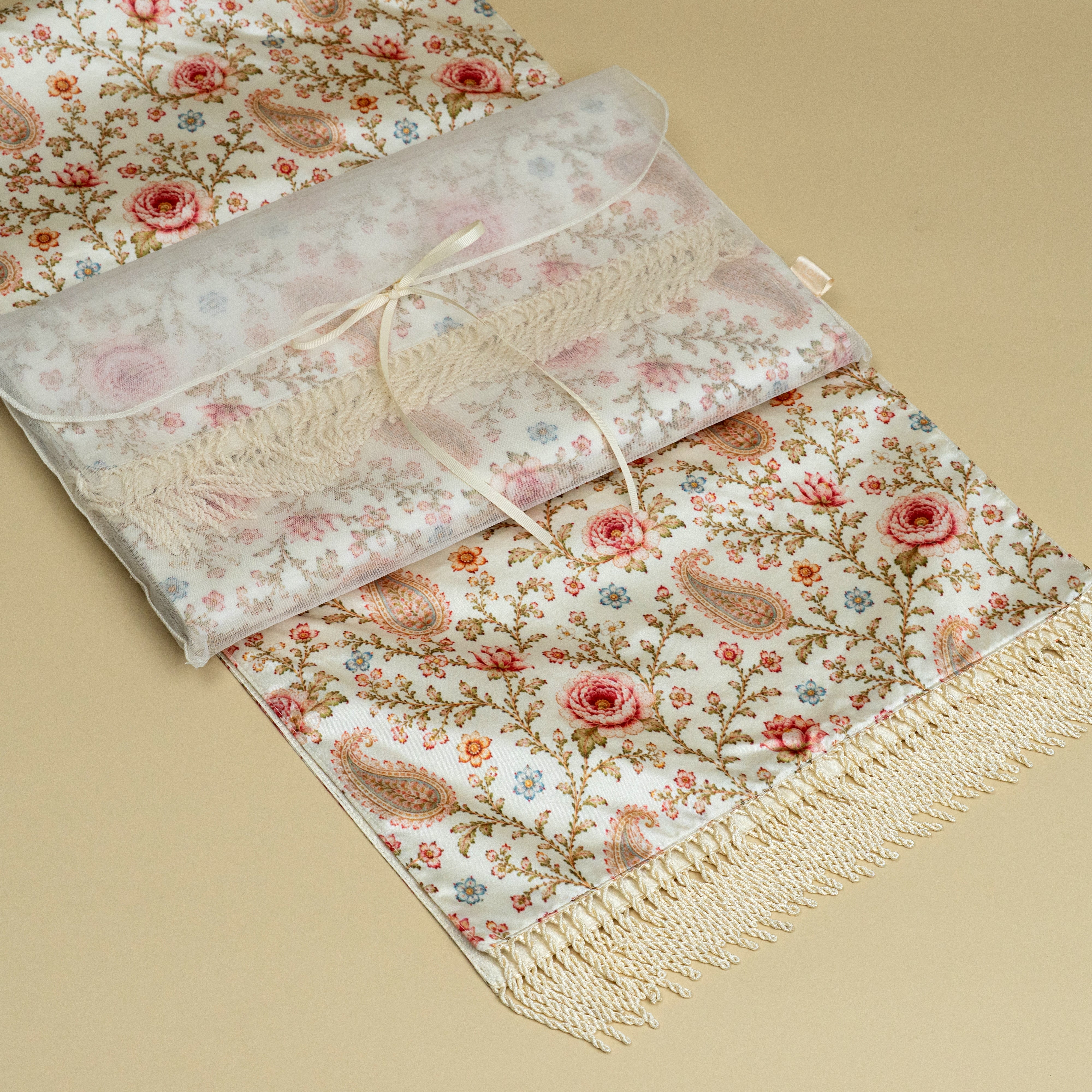The Table printed floral and paisley table runner with fringe detailing