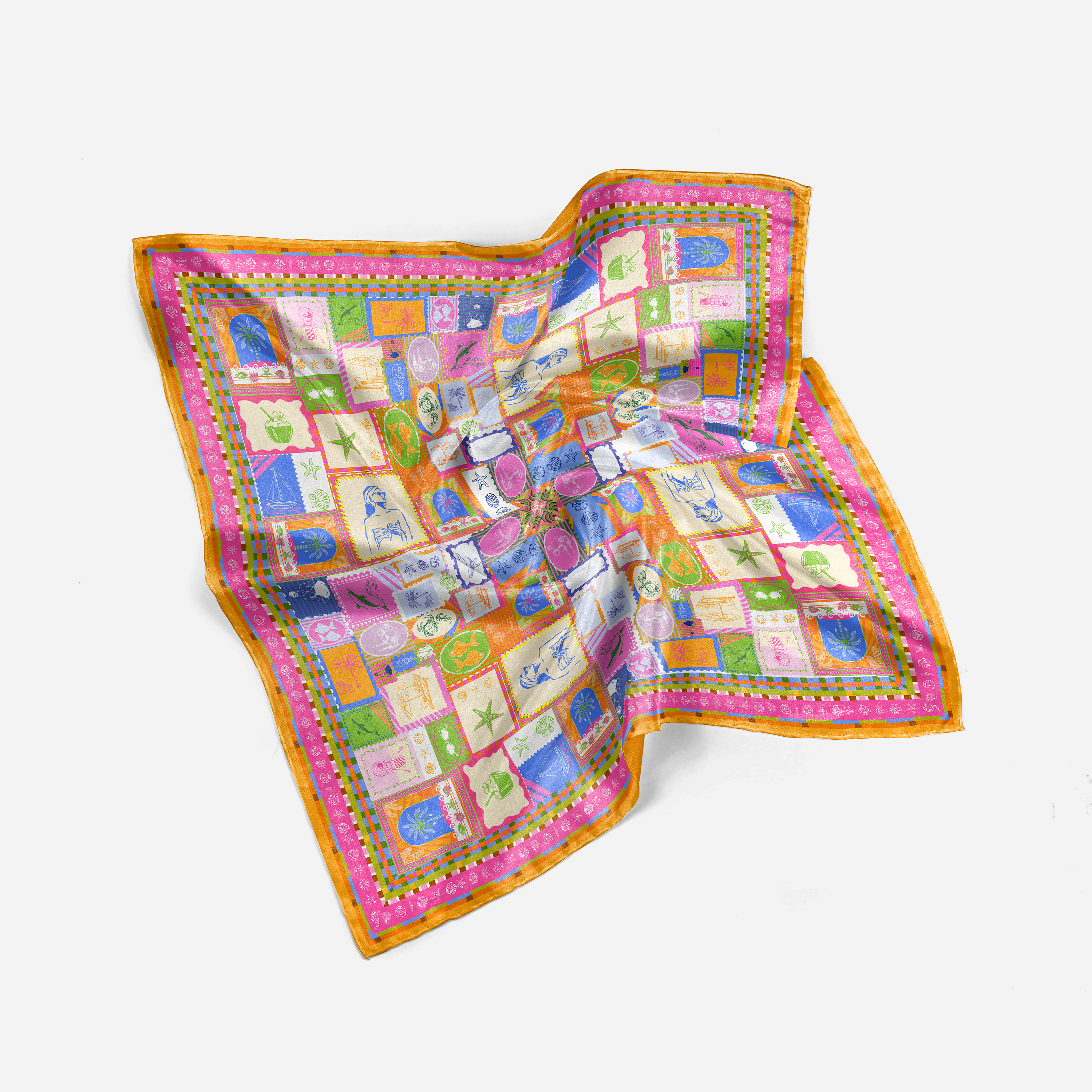 Tropical Beach Stamp Viscose Silk Scarf
