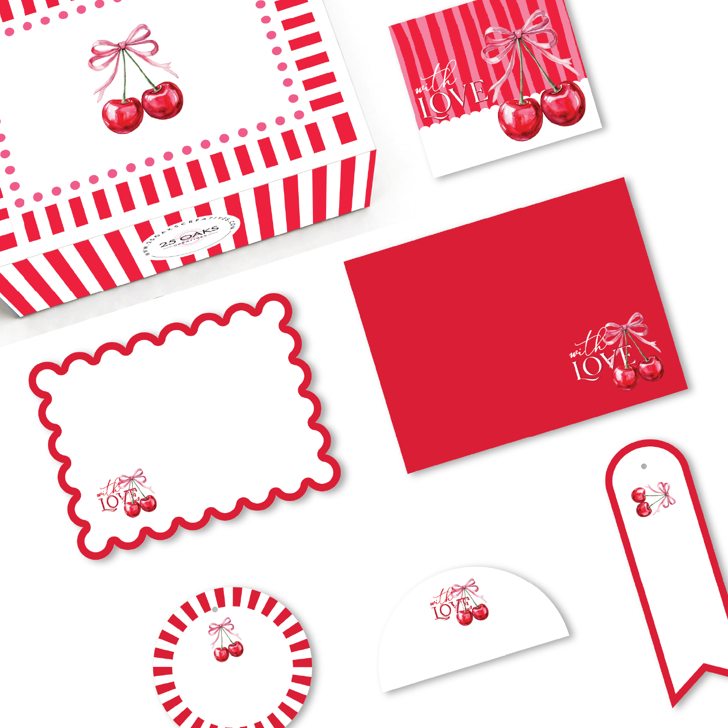 Elegant red kids stationery set with cherry design and minimal style