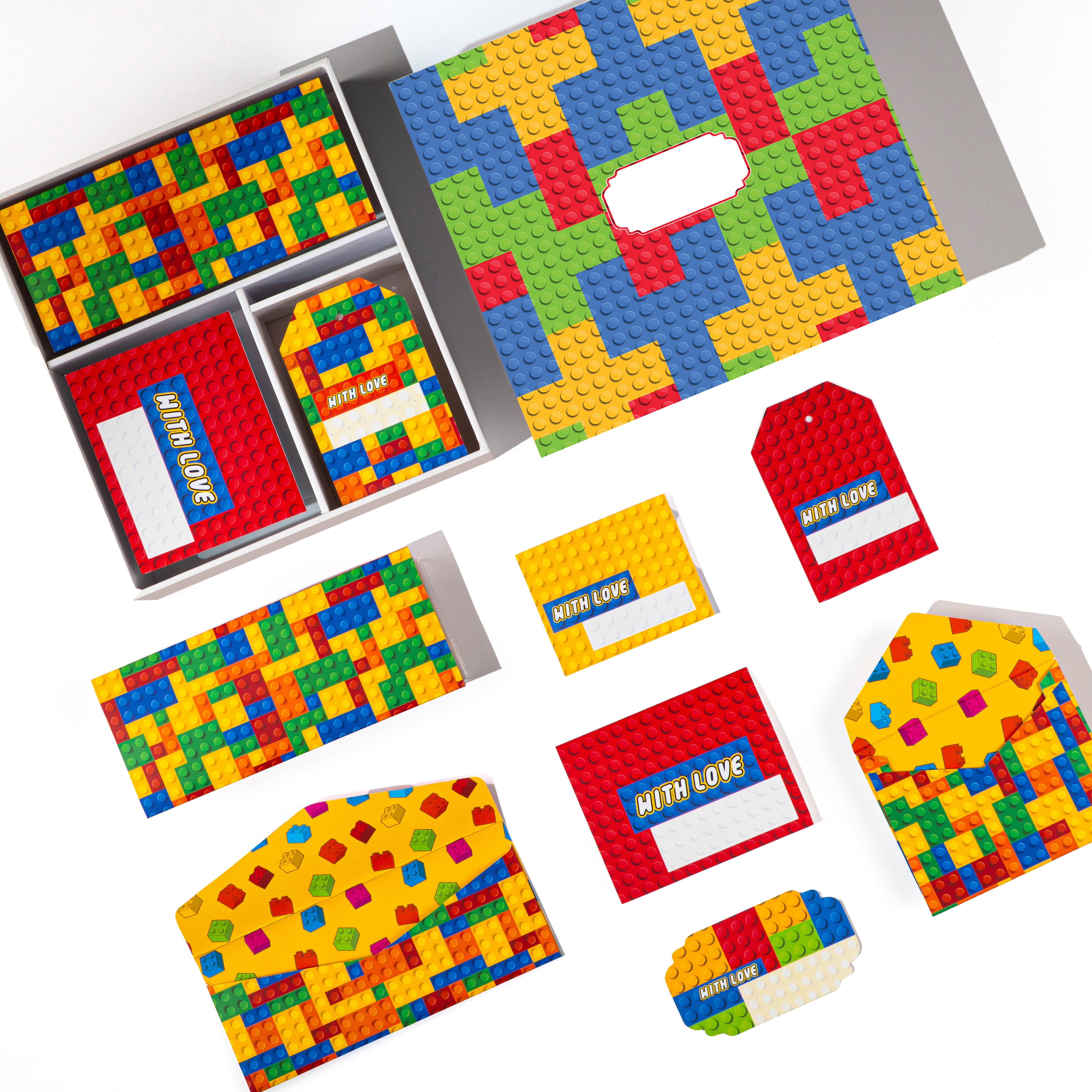 Colourful geometric patterned gifter set with a playful textured finish, designed for joyful and festive gifting occasions.
