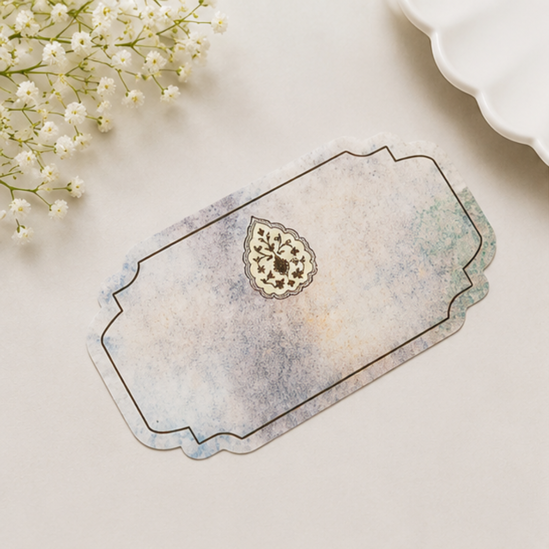 Elegant peel and stick gift tag with soft watercolor textures, delicate ornamental motif, and refined vintage-inspired detailing.