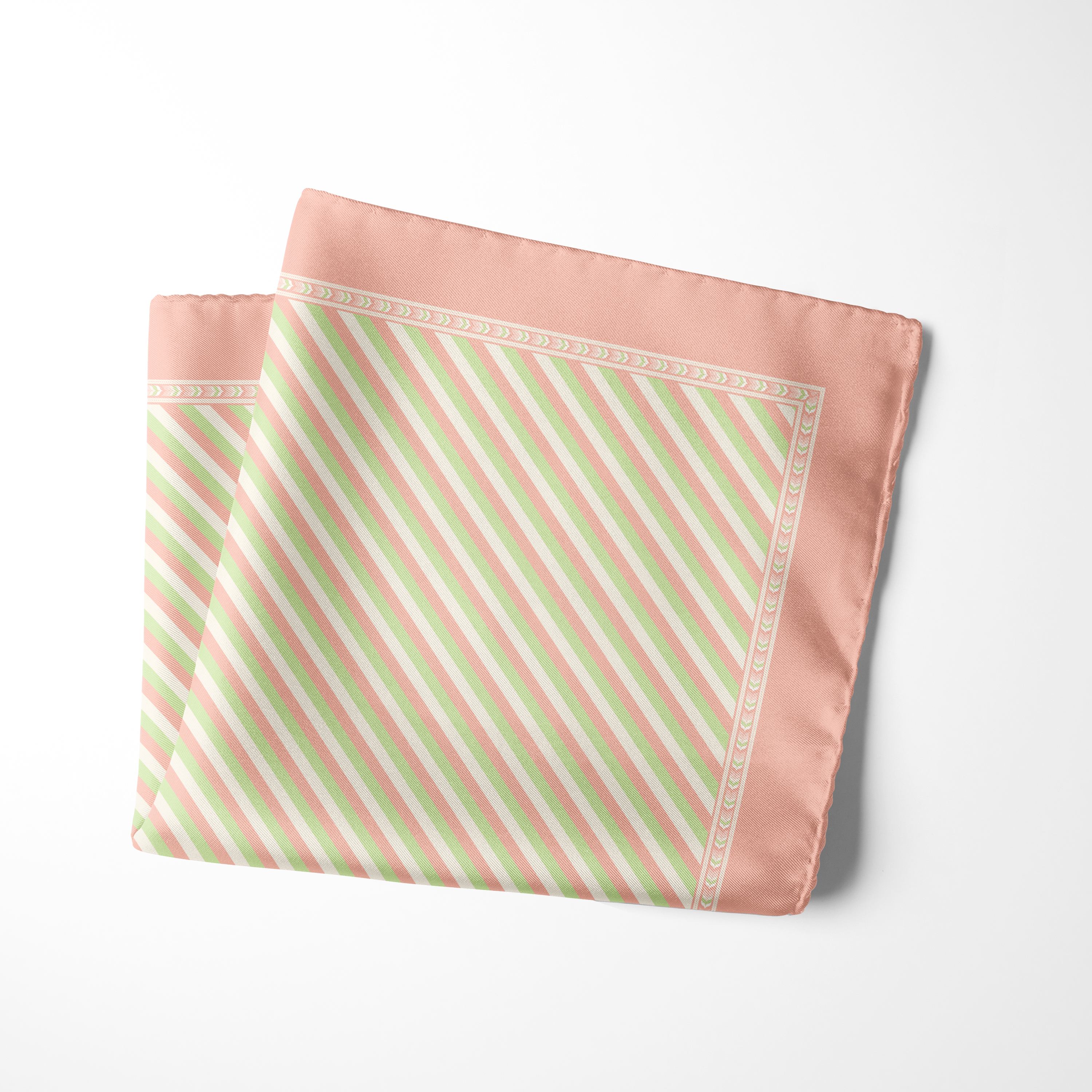 13x13 inch printed pocket square featuring soft blush pink, sage green and ivory striped design