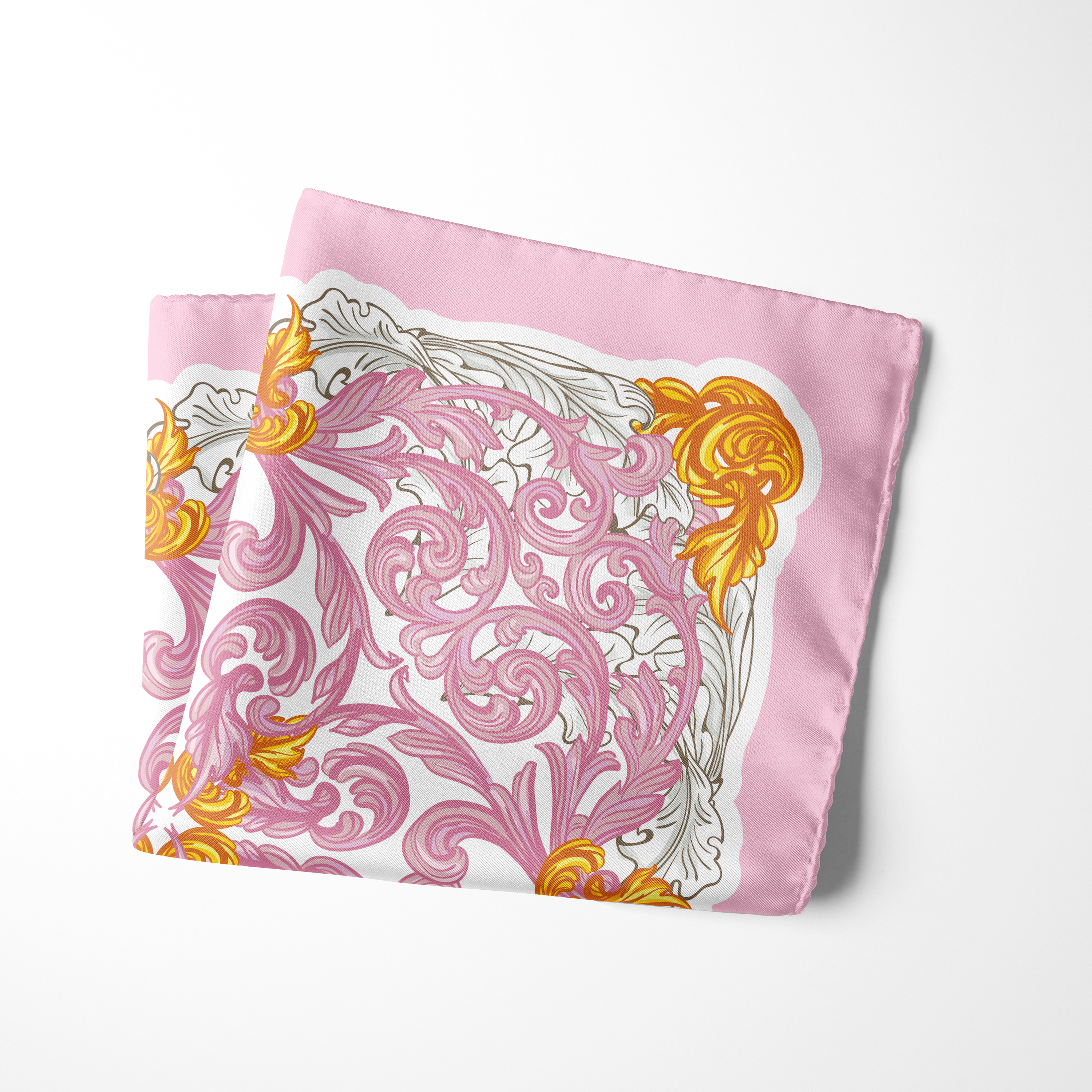 Ikra Pink floral printed pocket square with intricate ornamental design