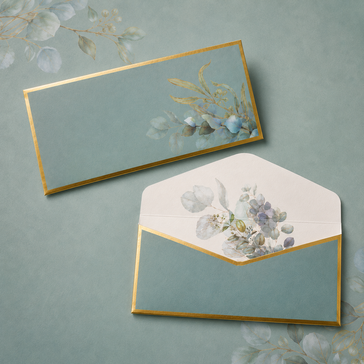 Sage green envelopes, perfect for elegant gifting, weddings, and festive occasions.