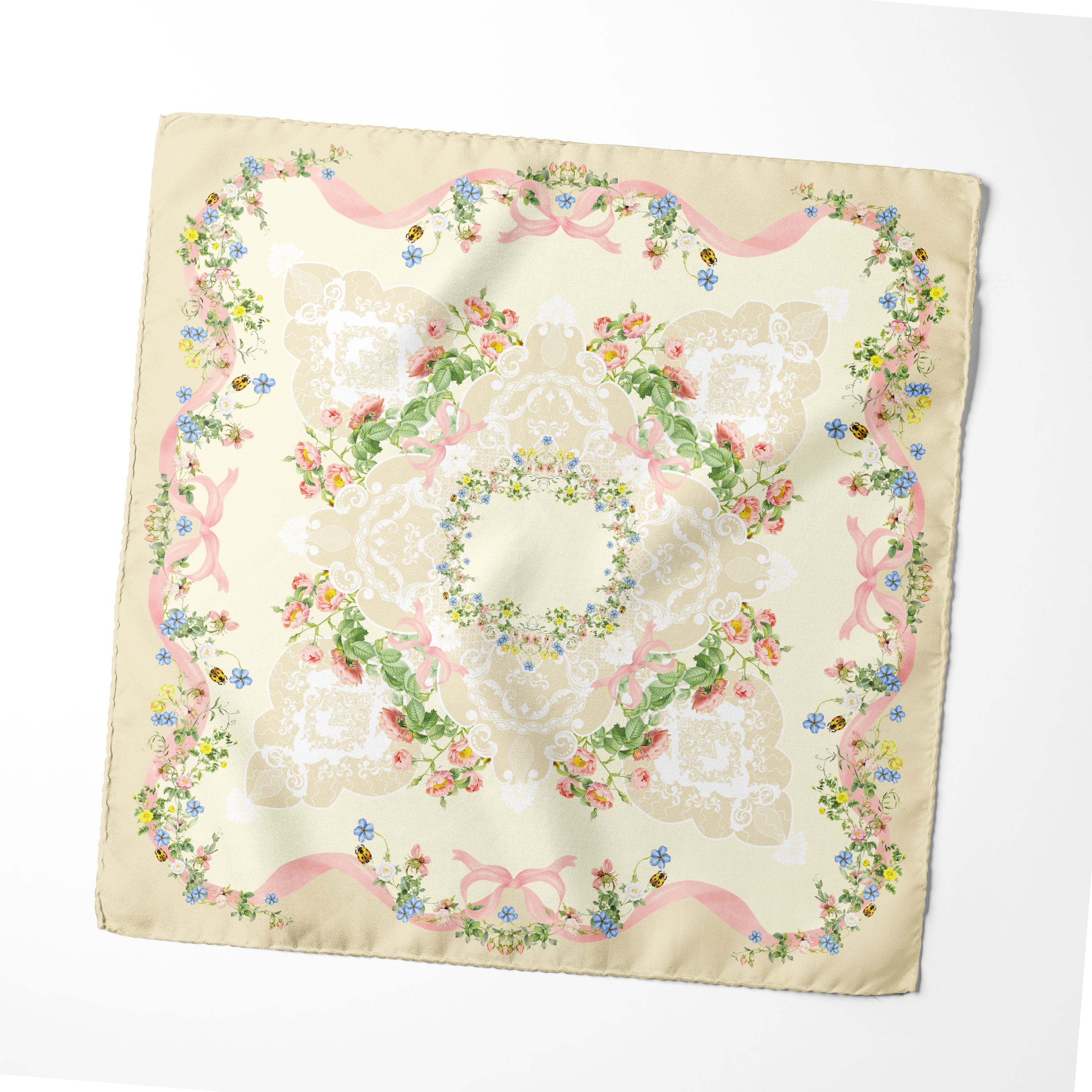 Viscose silk Heritage Garden scarf with elegant ornamental floral design