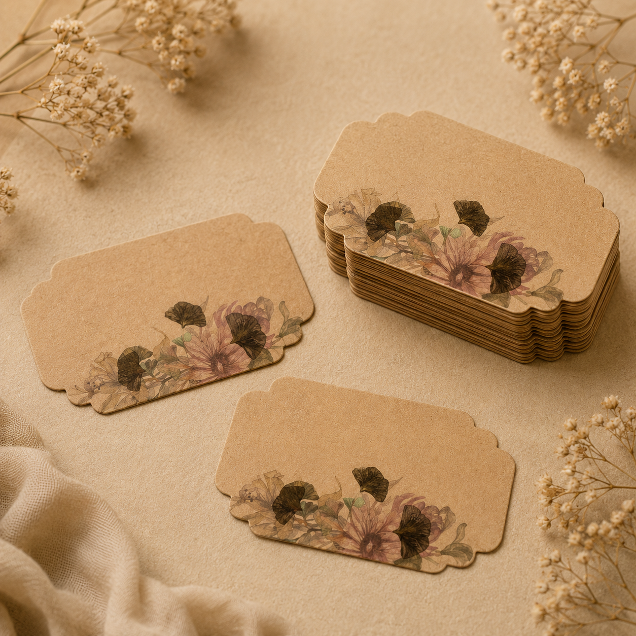 Sophisticated neutral-toned gift sticker with delicate floral artwork and artistic botanical elements for premium gift packaging.