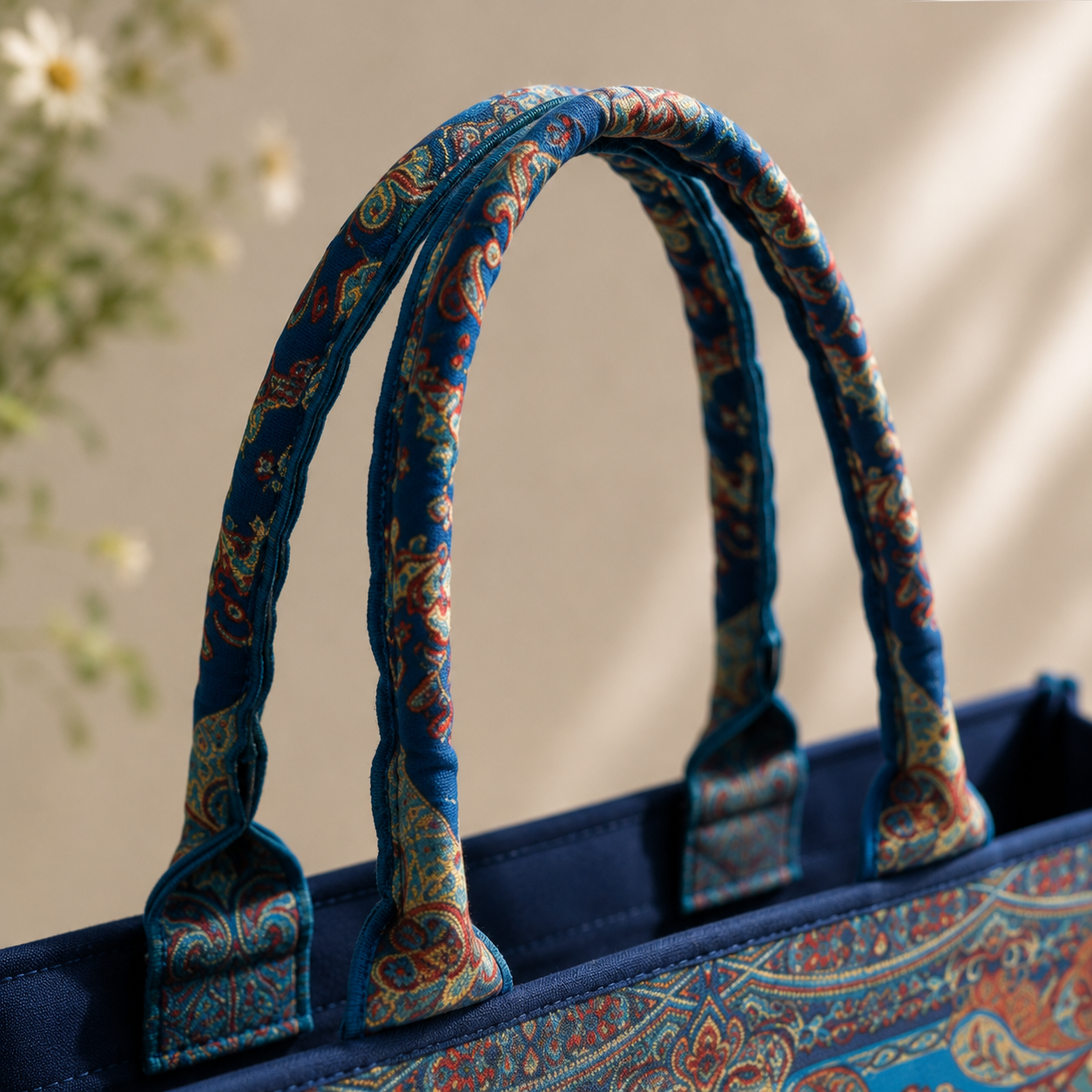 Azure Paisley Canvas Tote Bag