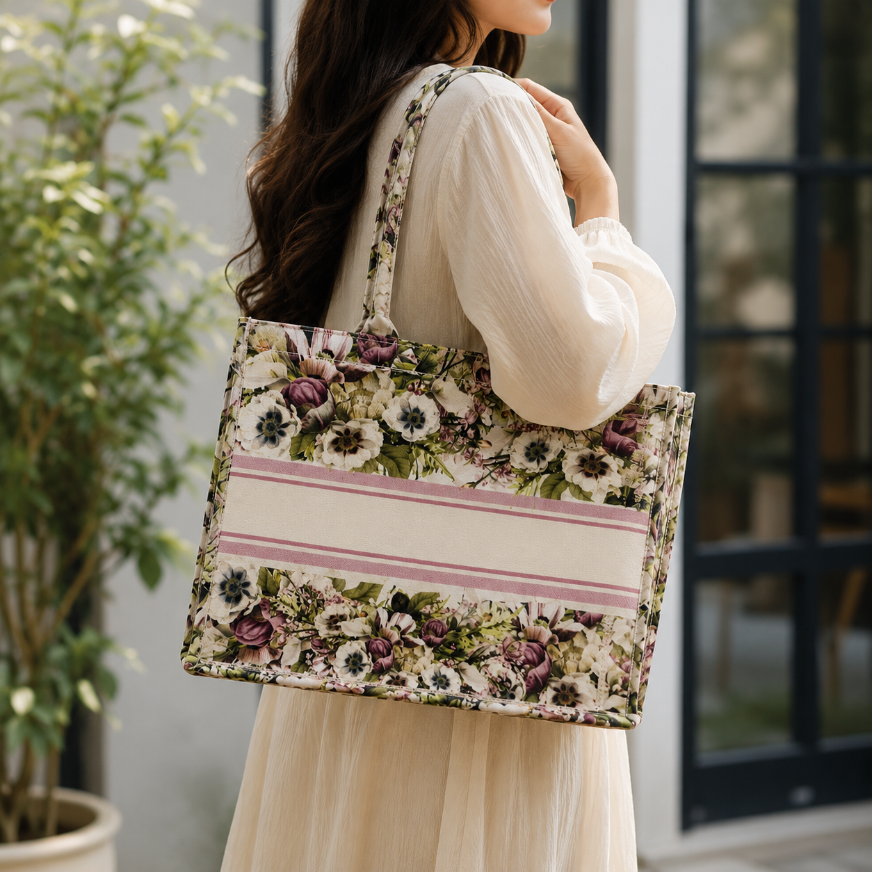 Ivory Bouquet Canvas Tote Bag