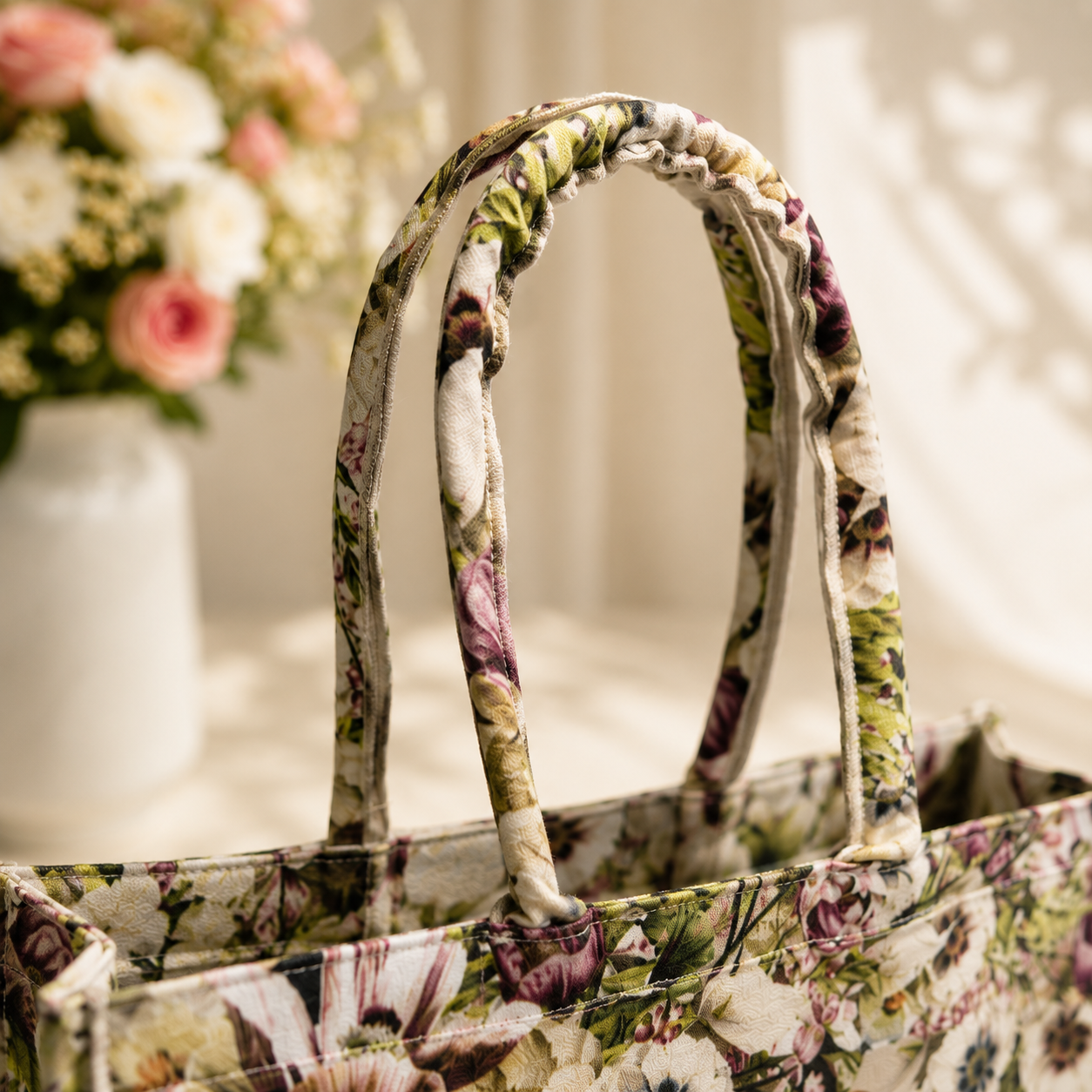 Ivory Bouquet Canvas Tote Bag