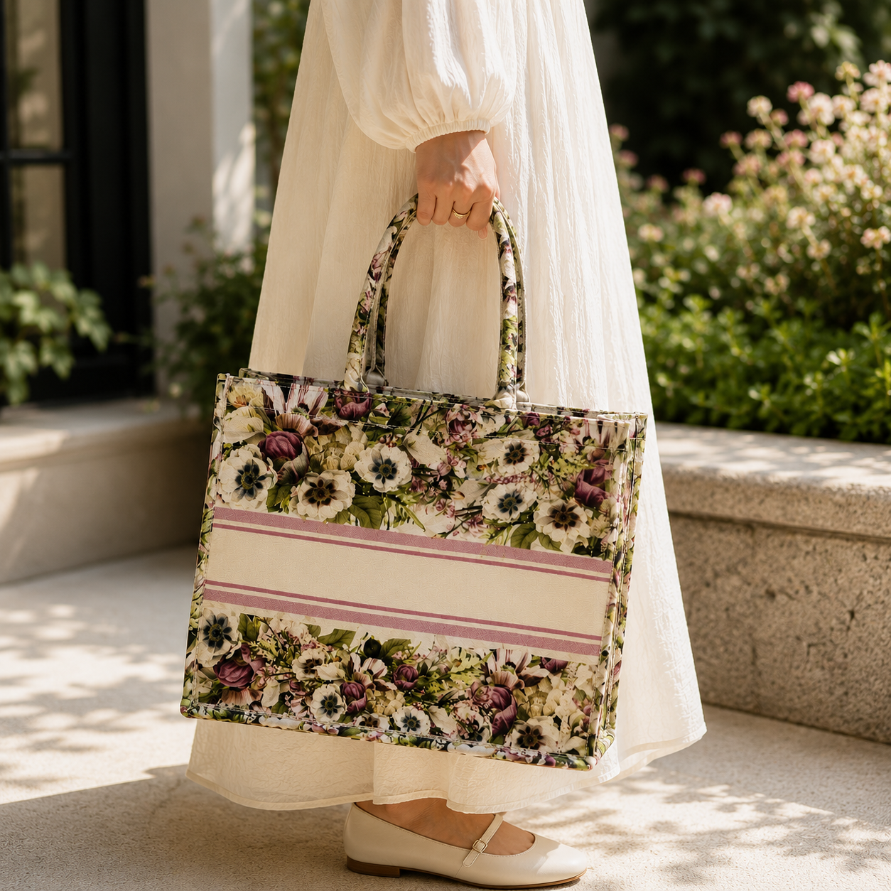 Ivory Bouquet Canvas Tote Bag
