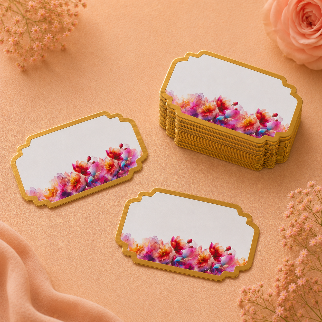 Sophisticated watercolor floral gift sticker with soft pastel blooms, perfect for weddings, hampers, and festive gifts.