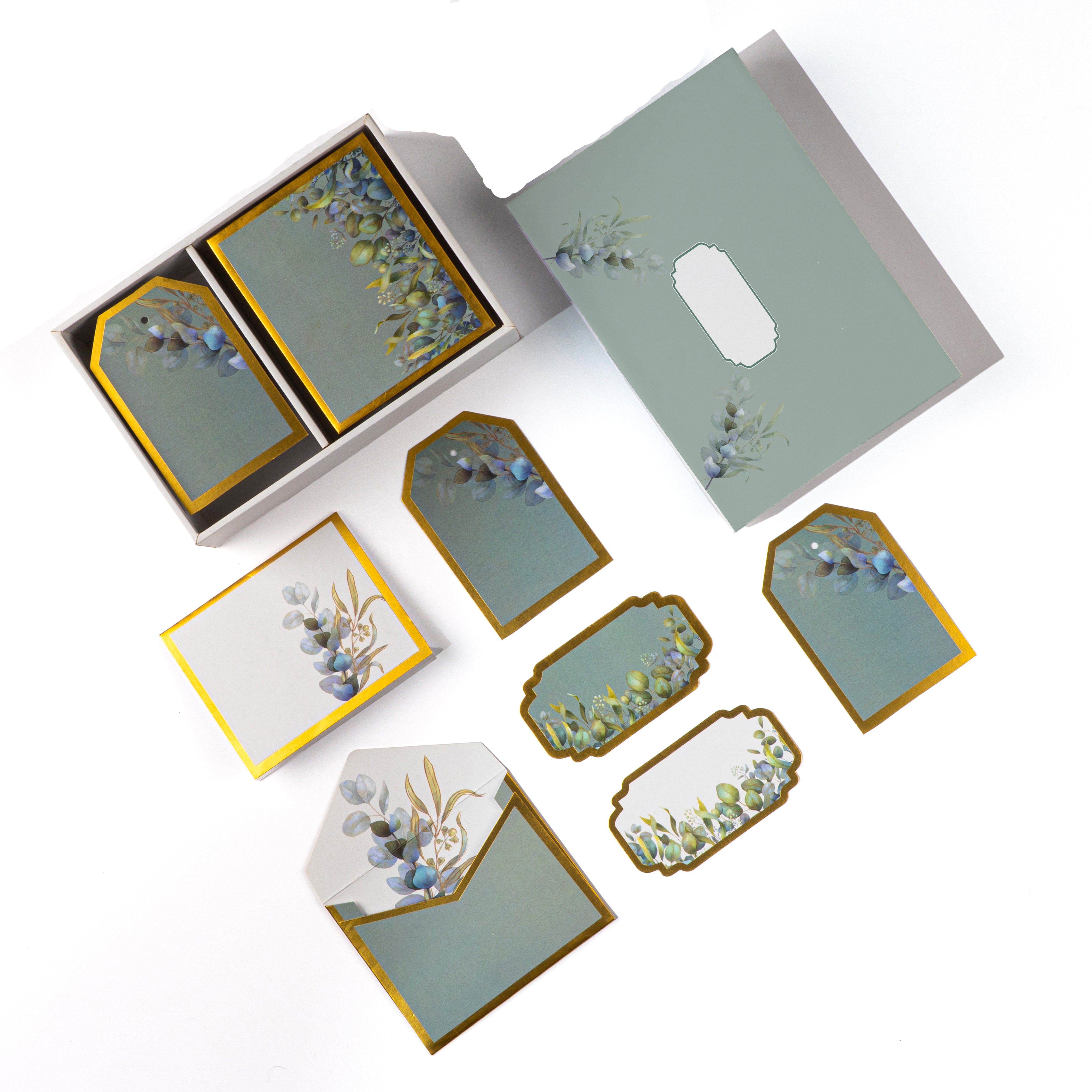 Elegant and luxury stationery set with gold borders, perfect for gifting or personal use.
