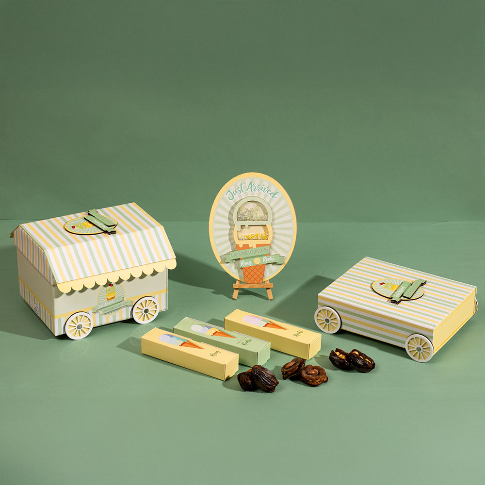 Custom ice cream truck baby hamper with twin and sibling gifts