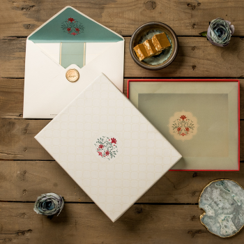 Elegant ivory invitation box with floral monogram