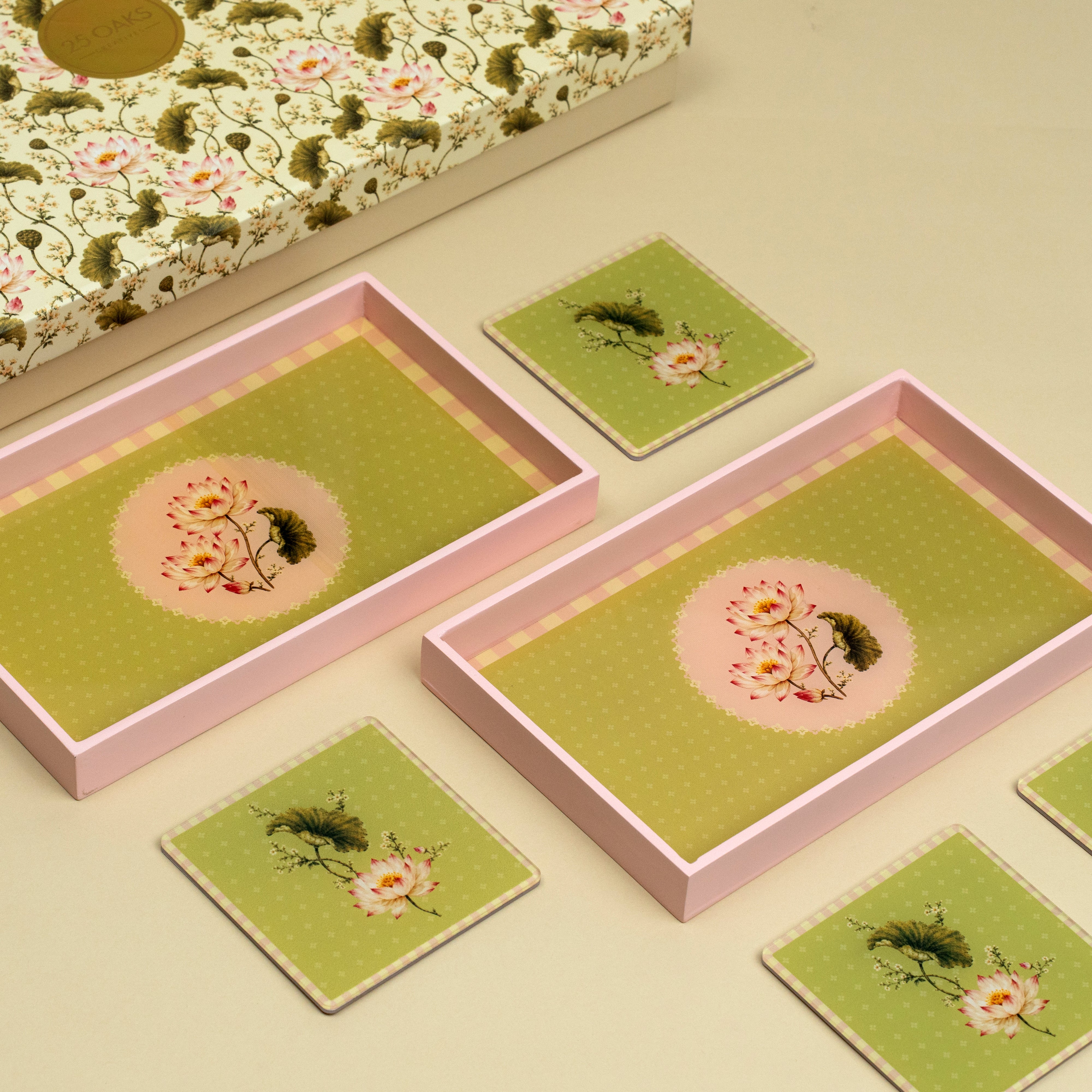 Elegant floral tray and coaster set for festive and corporate gifting