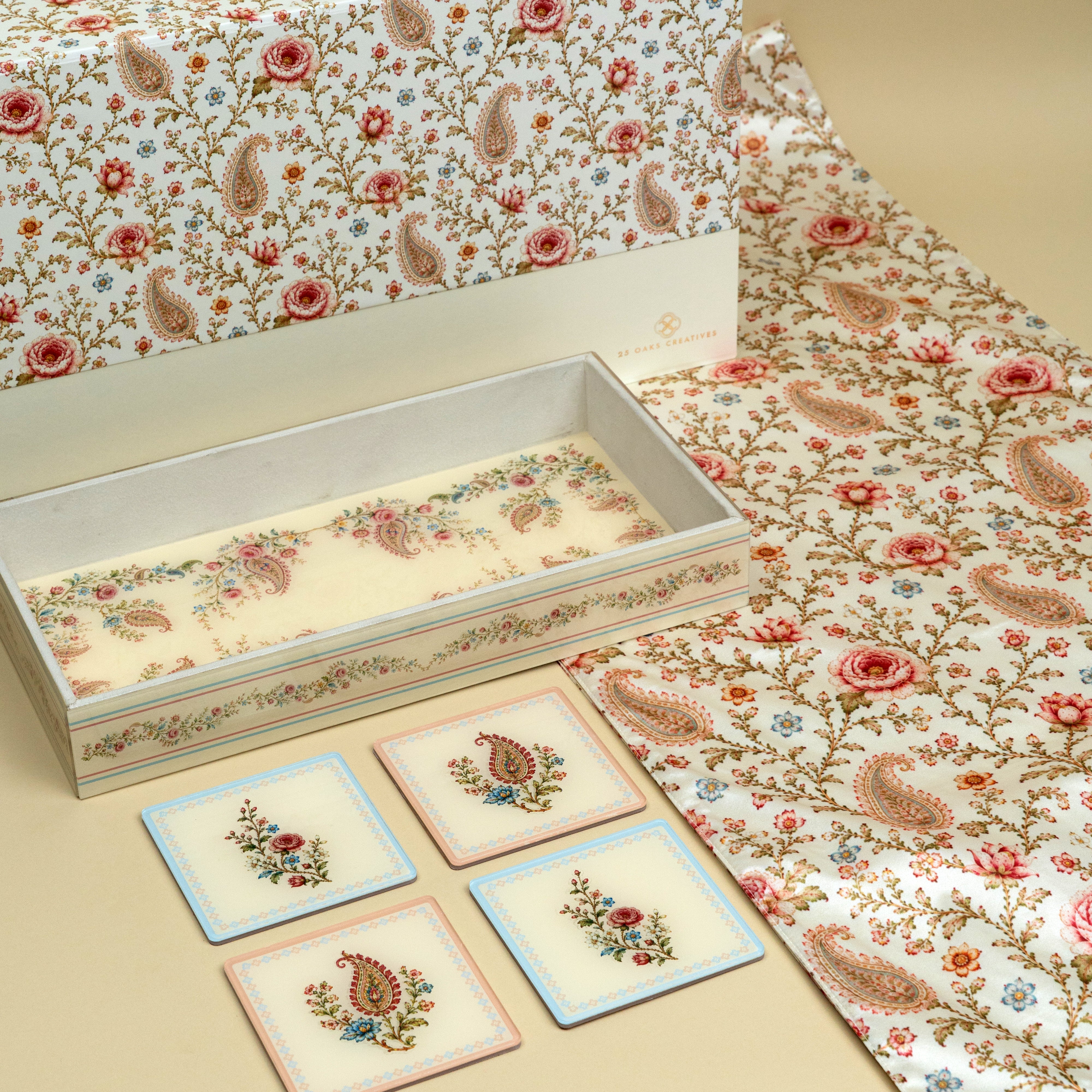 The Setting festive gifting set with floral table runner, serving tray and coasters