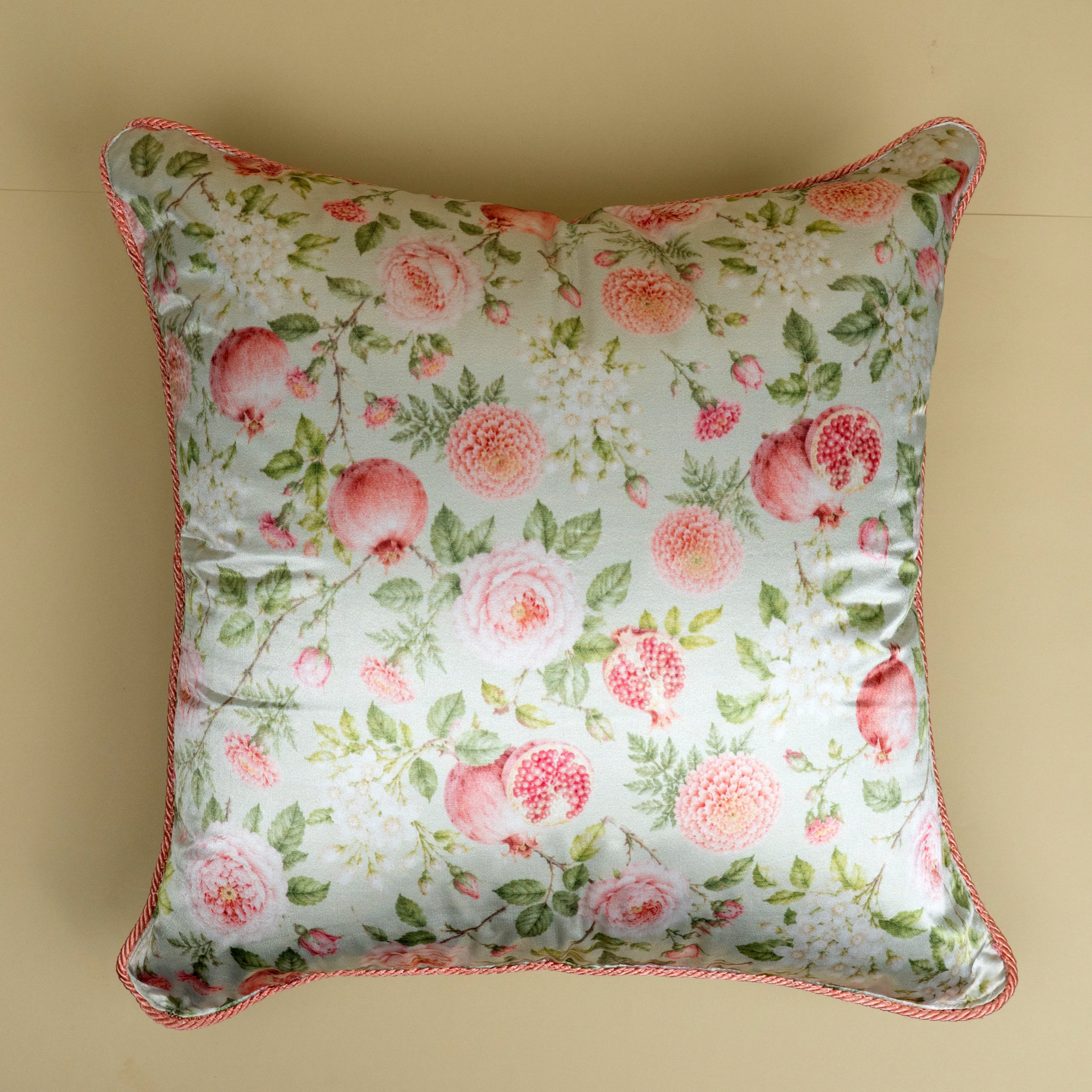 Elegant floral cushion covers in blush pink, sage green and ivory