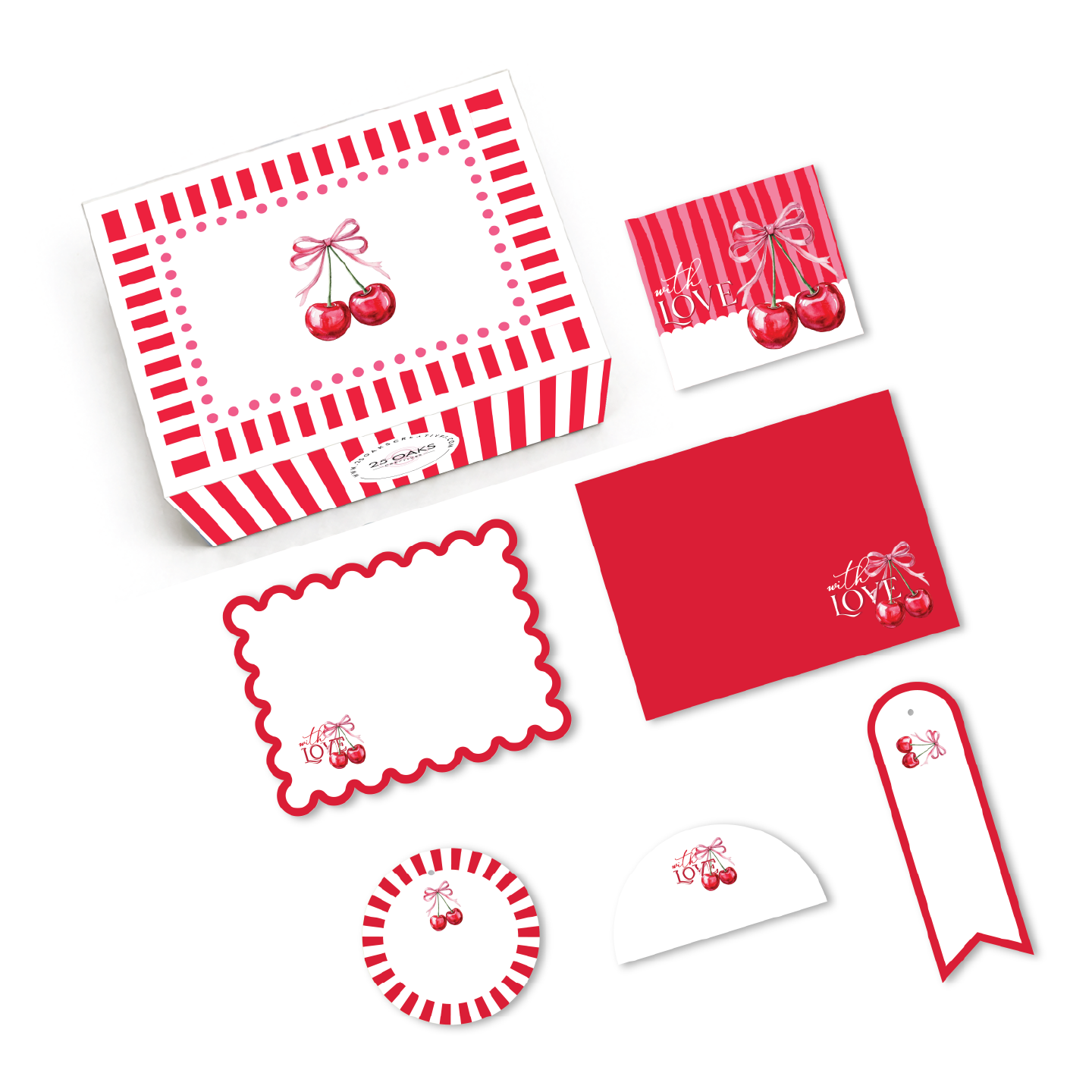 Red cherry themed stationery gift set with elegant cards tags and envelopes