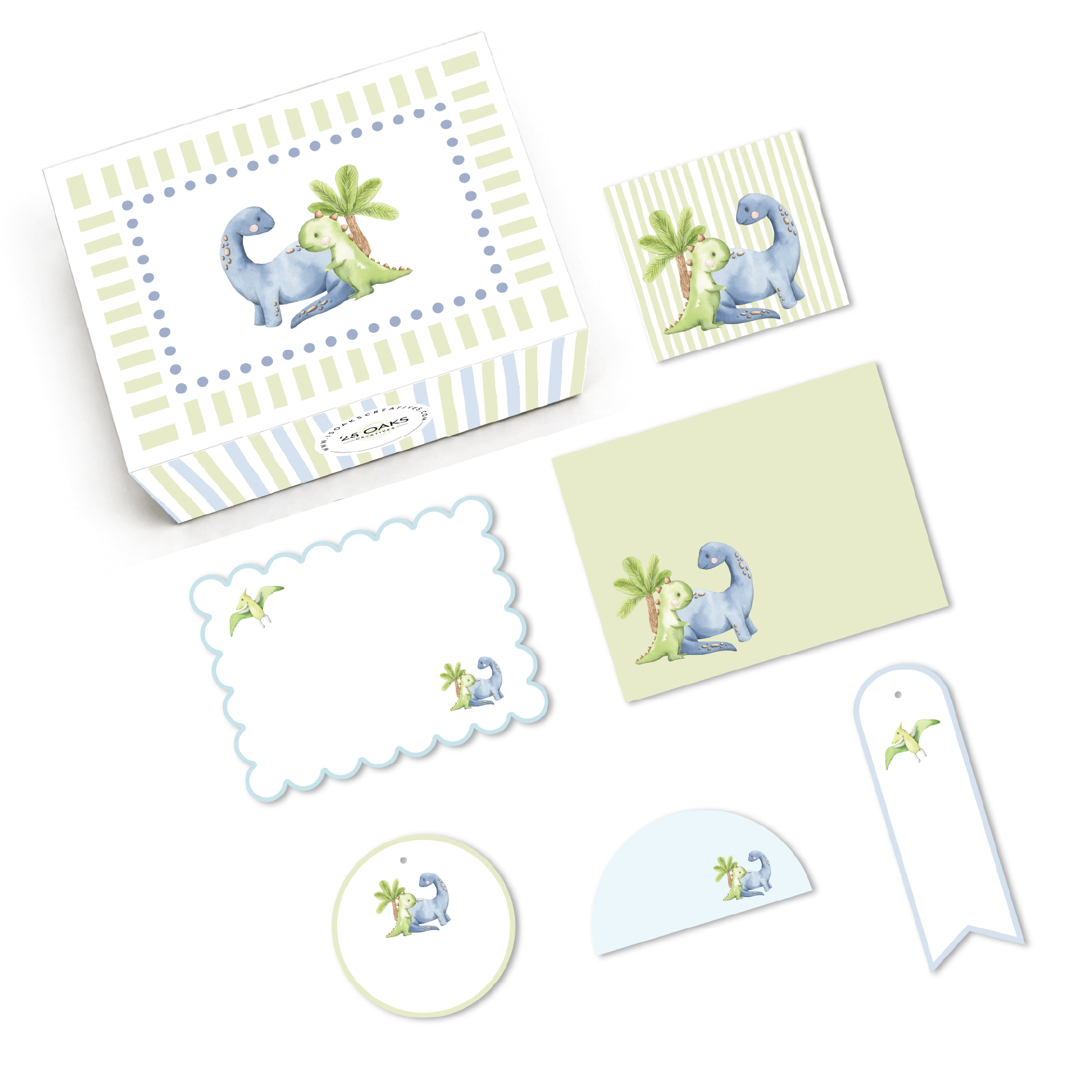 Dinosaur themed kids stationery gift set with cards envelopes tags and stickers