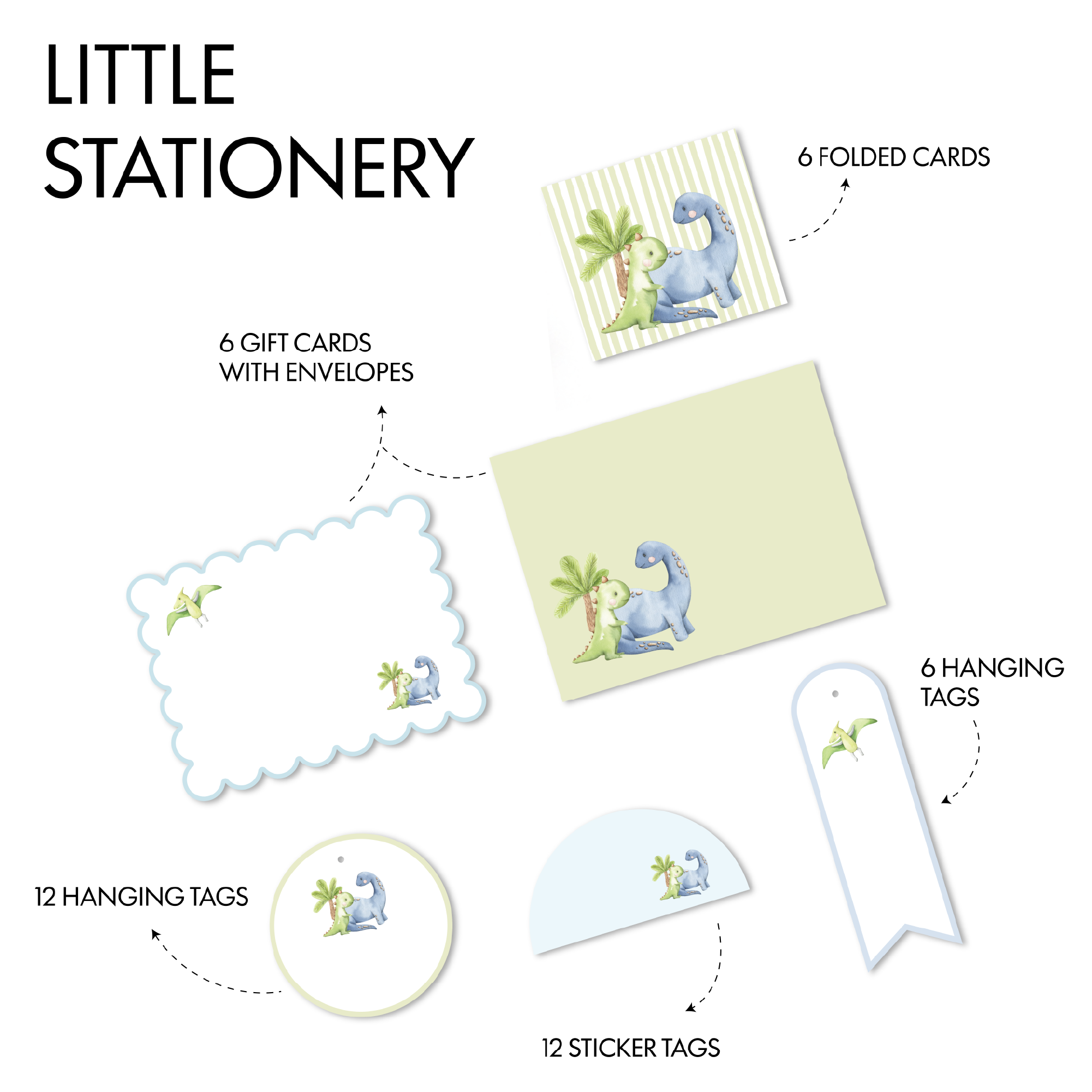 Kids gift stationery set with envelopes hanging tags and sticker 