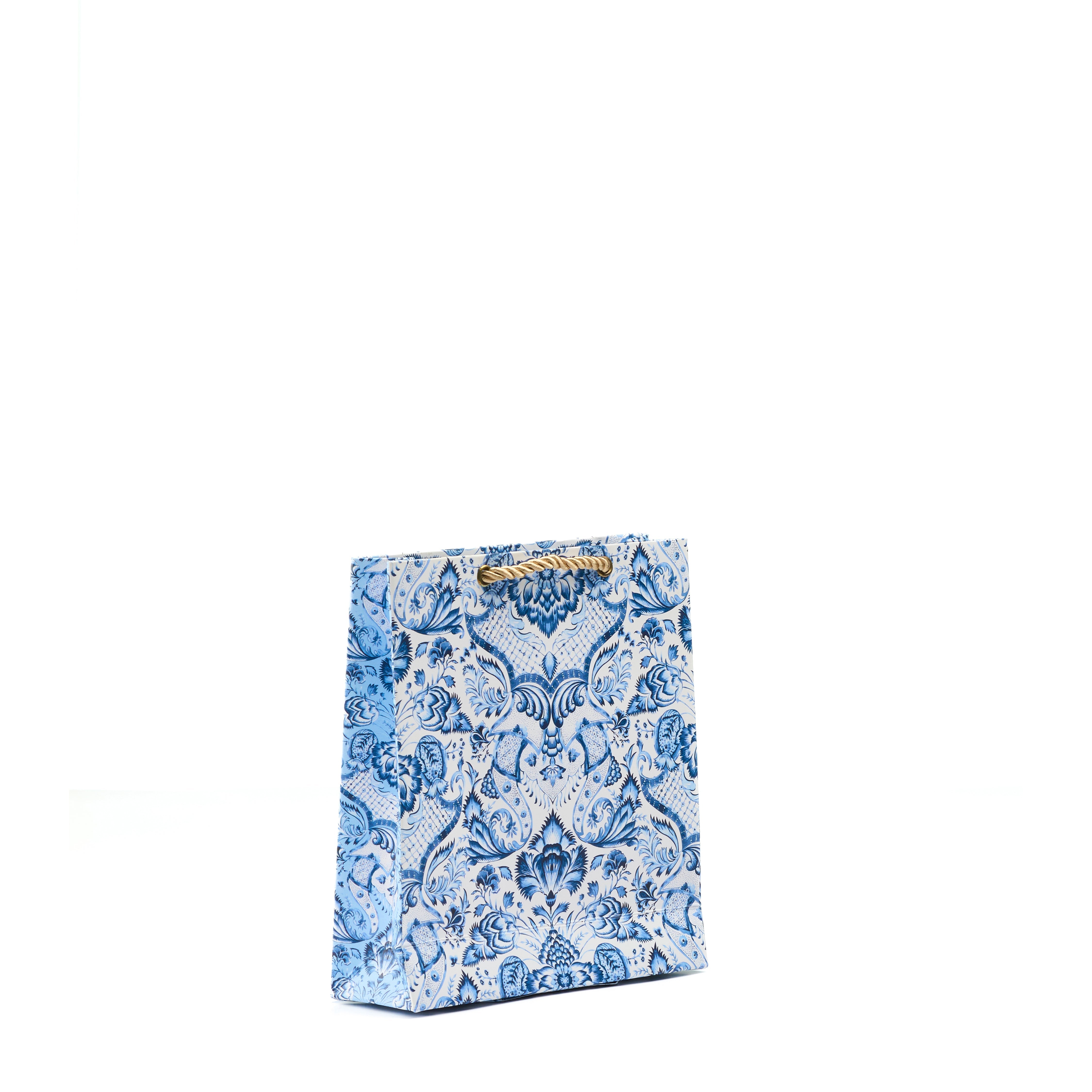 Compact Blue Batik small gift bag with rich blue floral prints, perfect for favors and small luxury items.