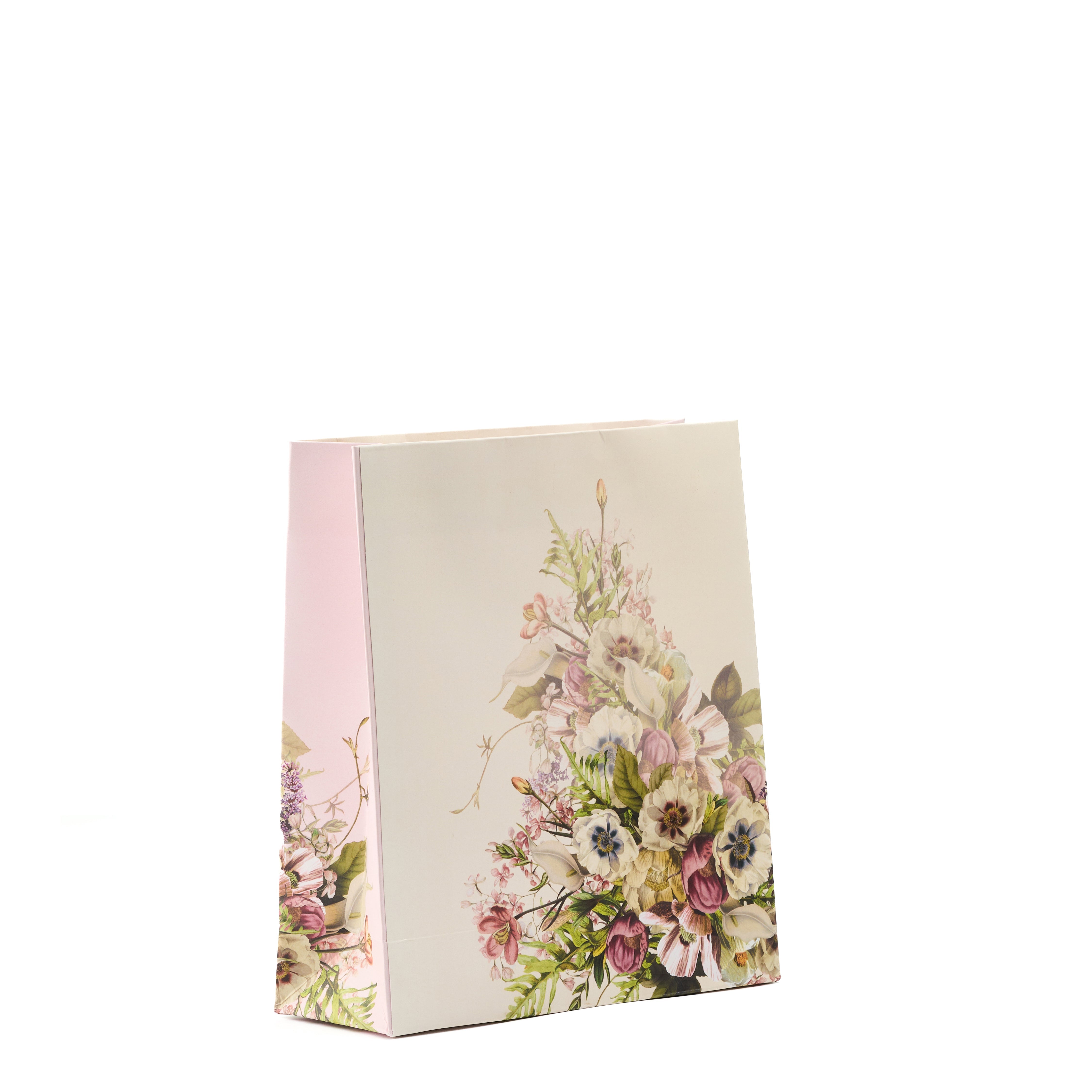 Charming white small gift bag with hand-painted floral bouquet, perfect for delicate gifts and thoughtful tokens.

