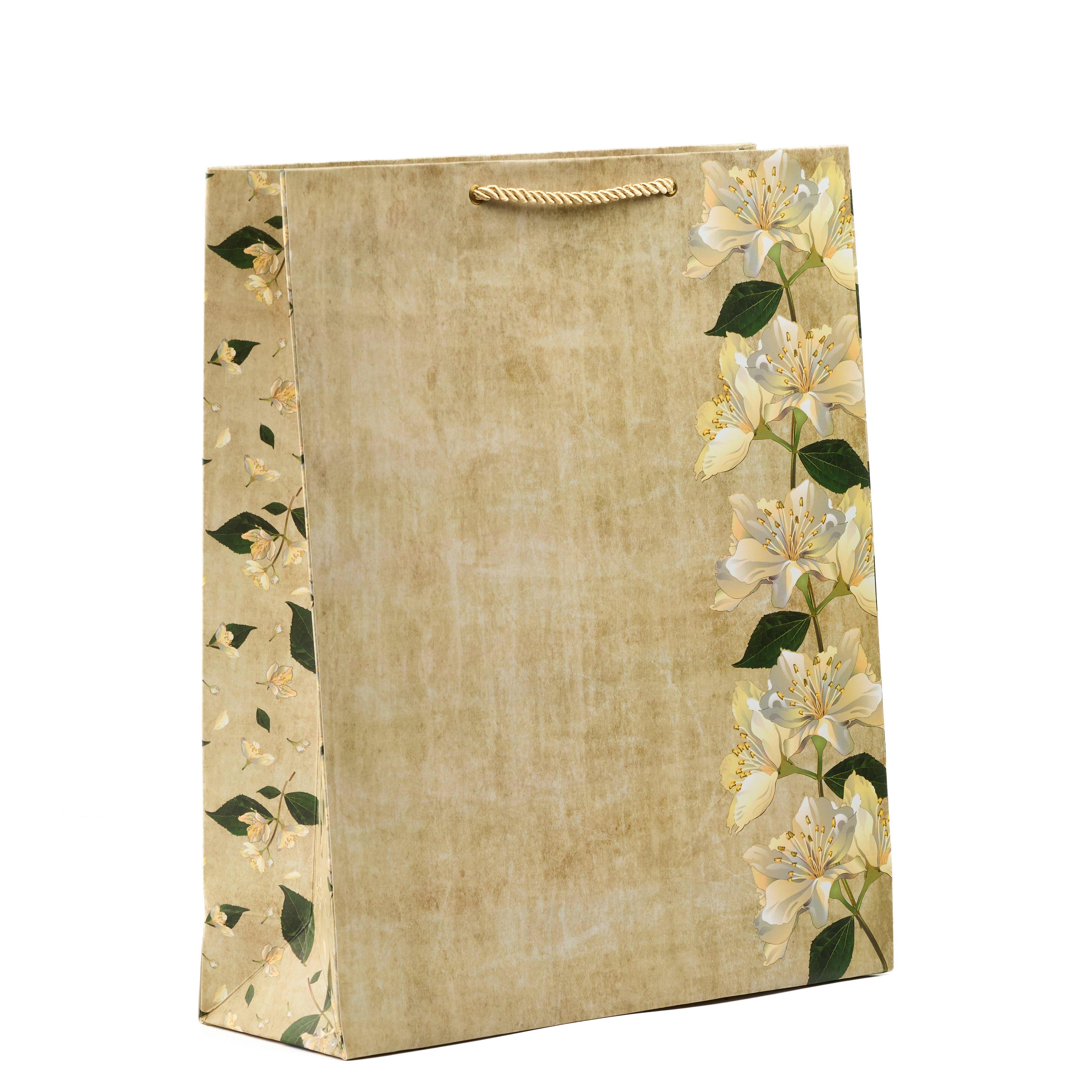 Pastel green shirt gift bag with watercolor roses and leafy details, ideal for wedding wear and seasonal gifting.