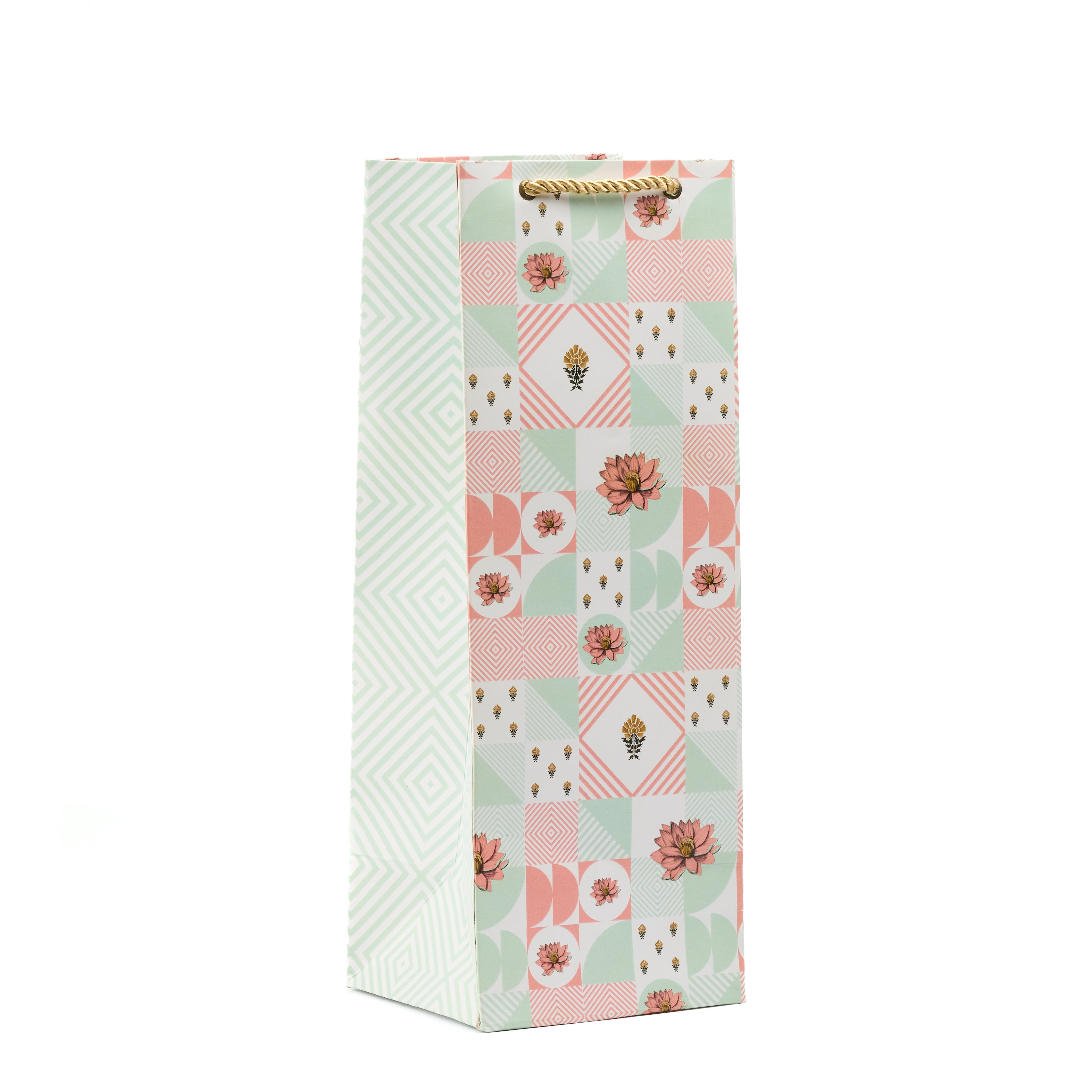 Tall watercolor wine gift bag with green floral theme, perfect for fresh and natural gifting moments.