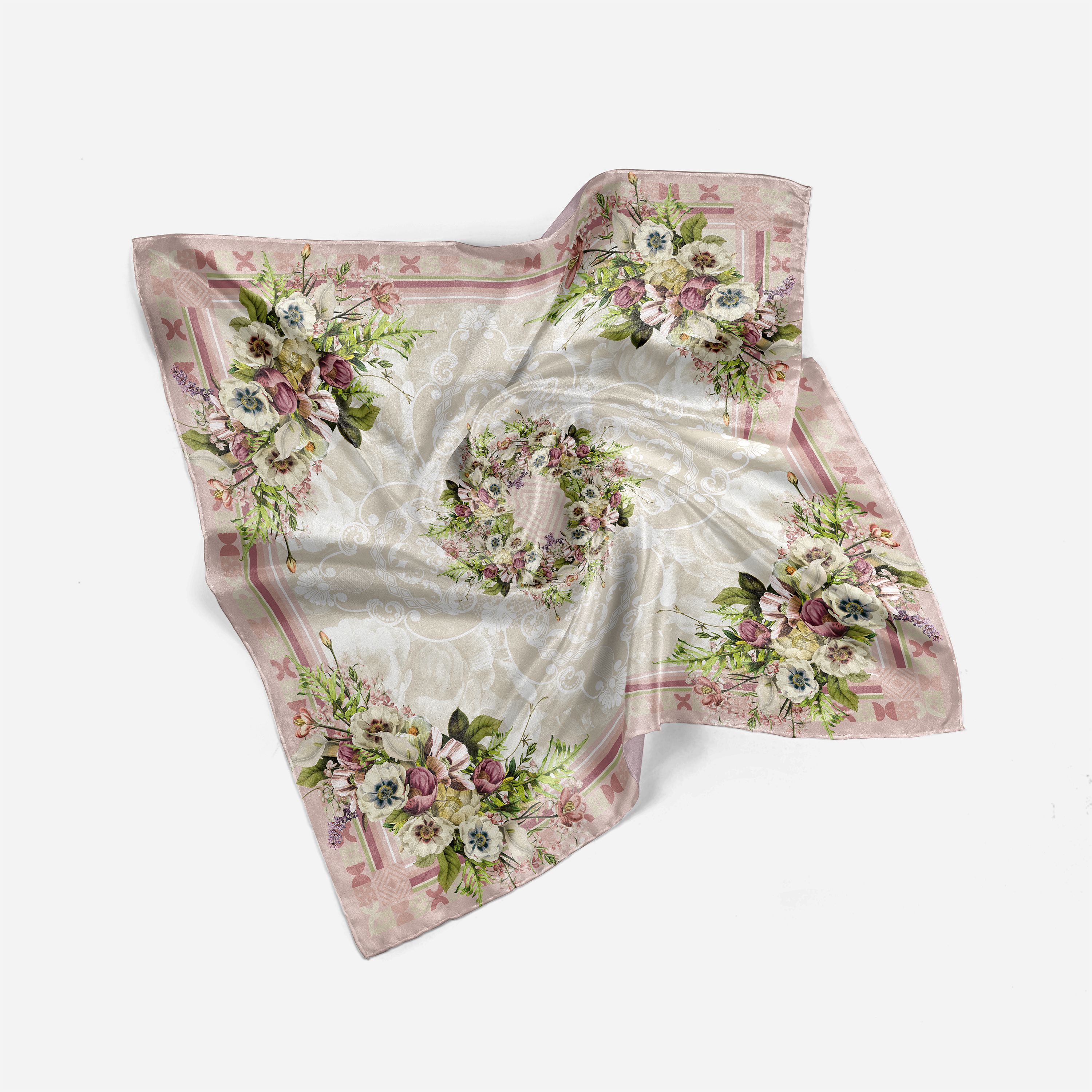 Ivory Bouquet Viscose Silk Scarf