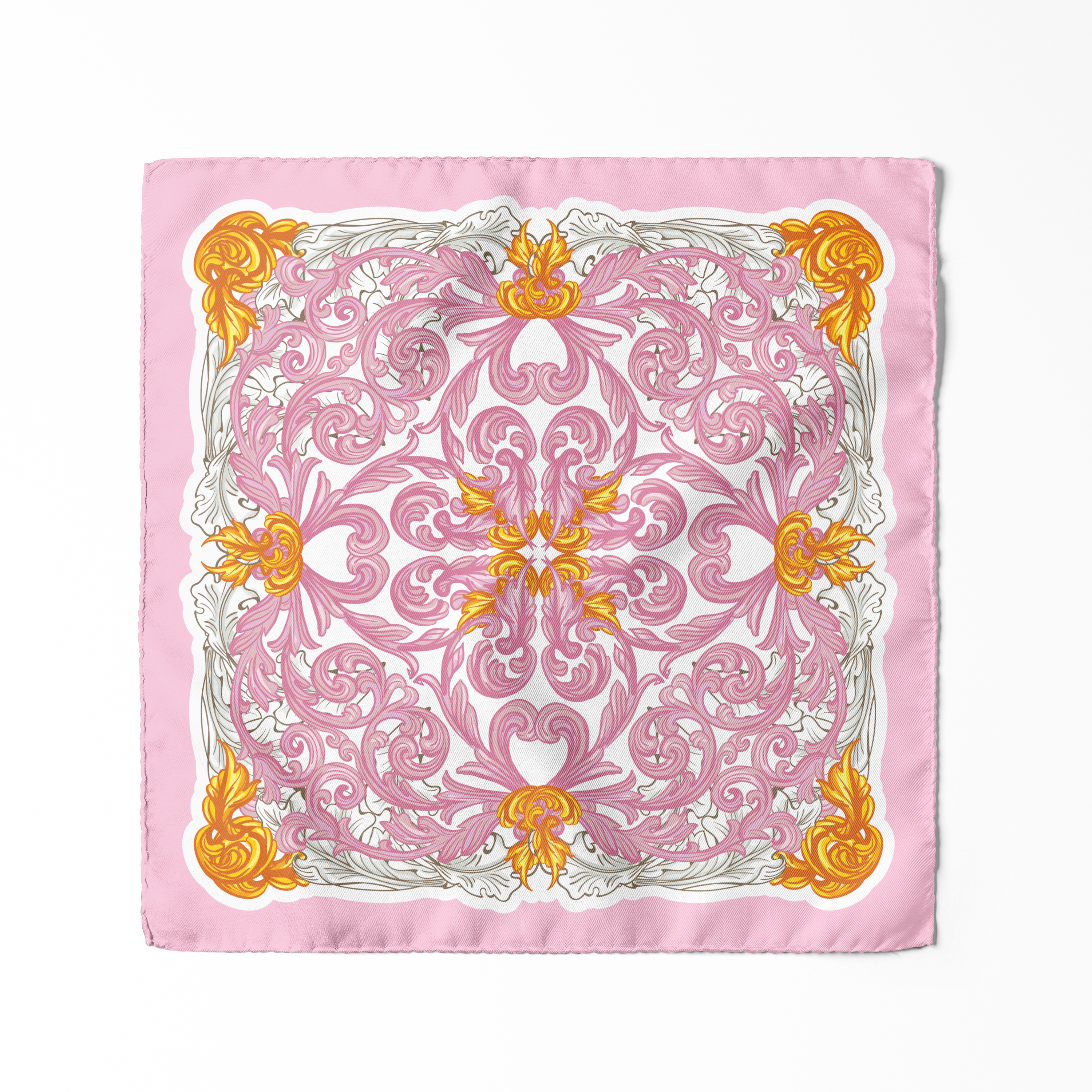Ikra Pink floral printed pocket square with intricate ornamental design