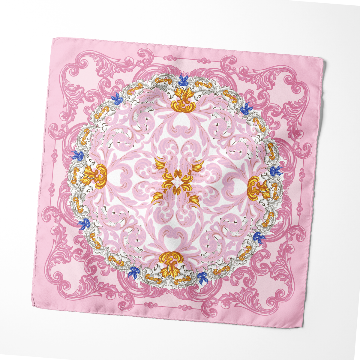 Pink Scarf with an intricate floral print and elegant ornamental detailing. A versatile accessory for festive occasions, weddings, celebrations and gifting.