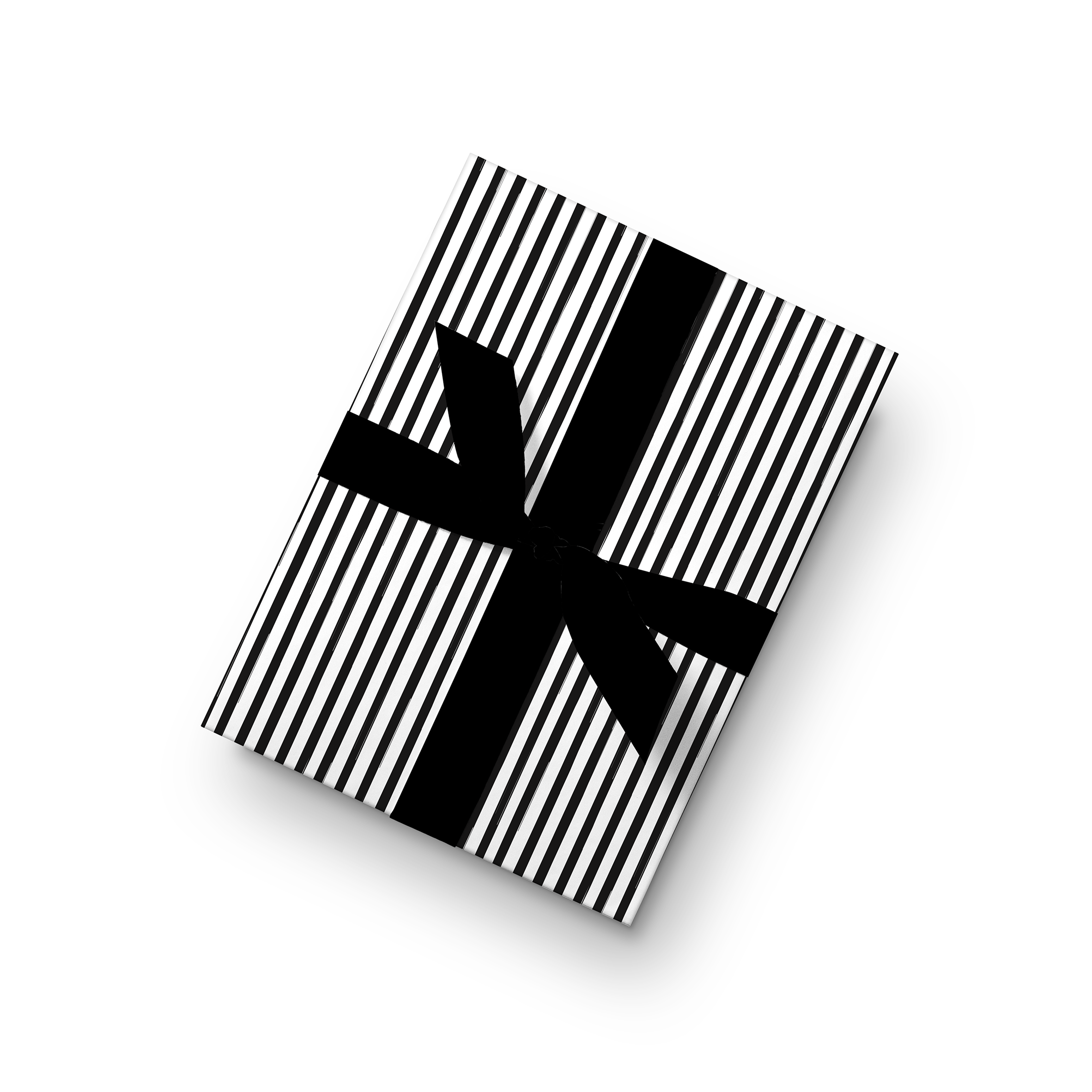 Black and white striped wrapping paper with bold linear pattern for modern gift packaging.