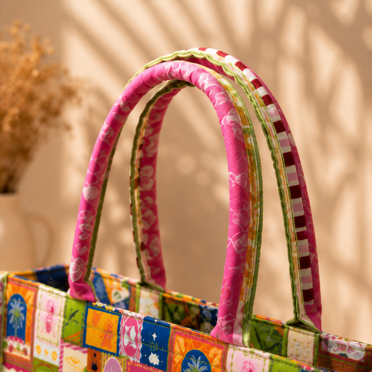 Tropical Beach Stamp Canvas Tote Bag