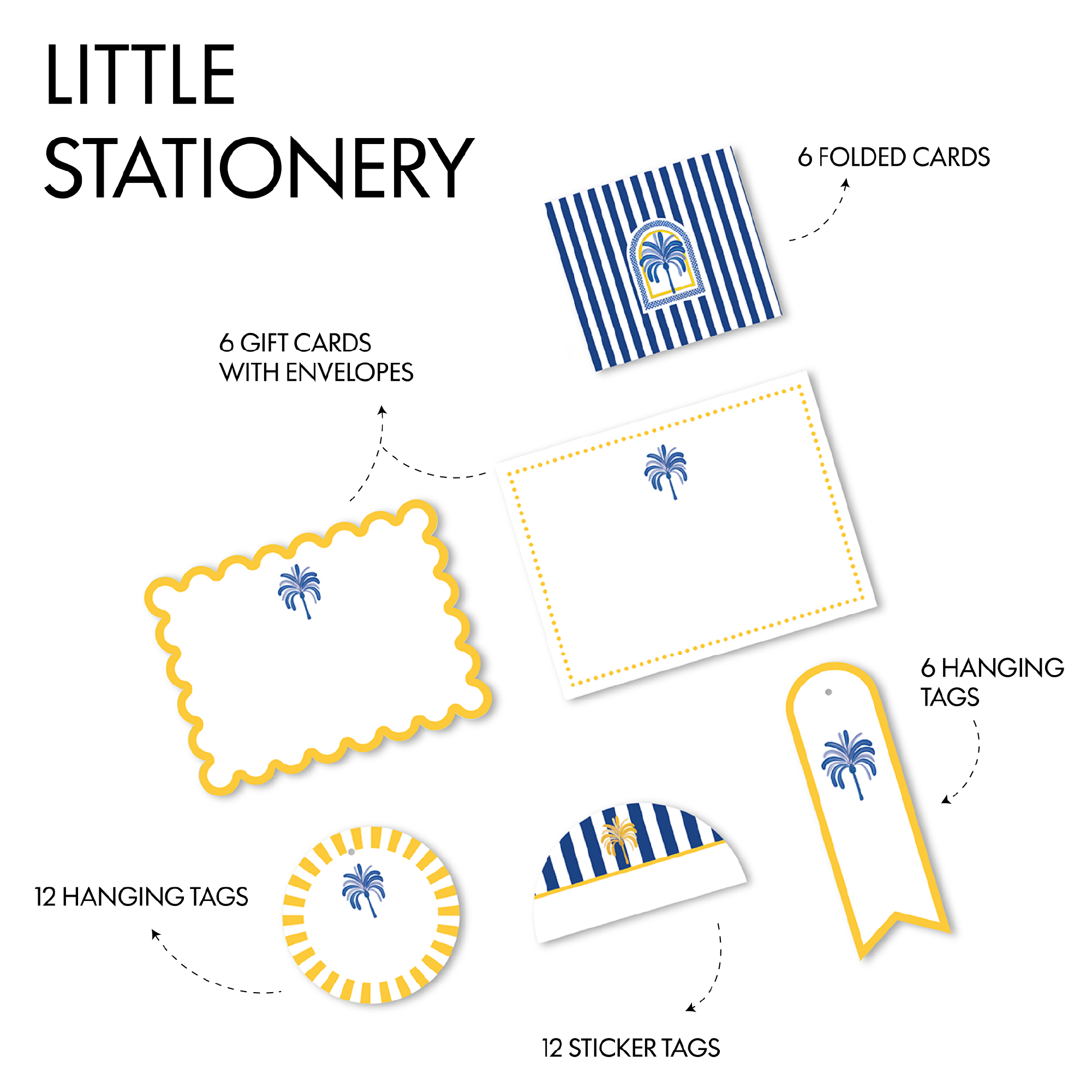 Stationery gift set with palm tree design in blue and yellow theme