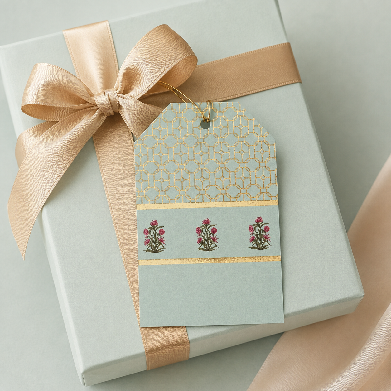 Luxury floral hanging tag for wedding favours, festive hampers, and premium gifting