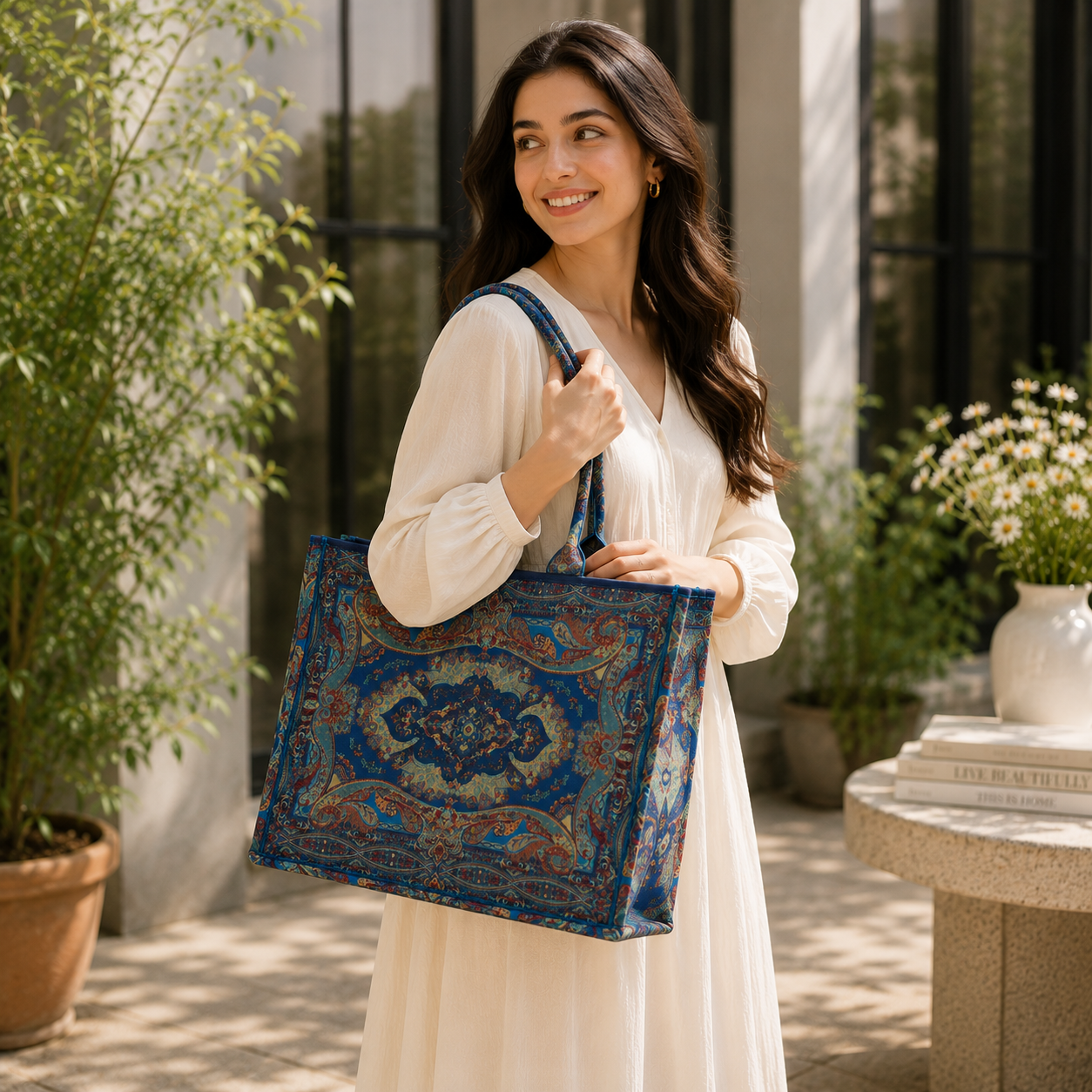 Azure Paisley Canvas Tote Bag