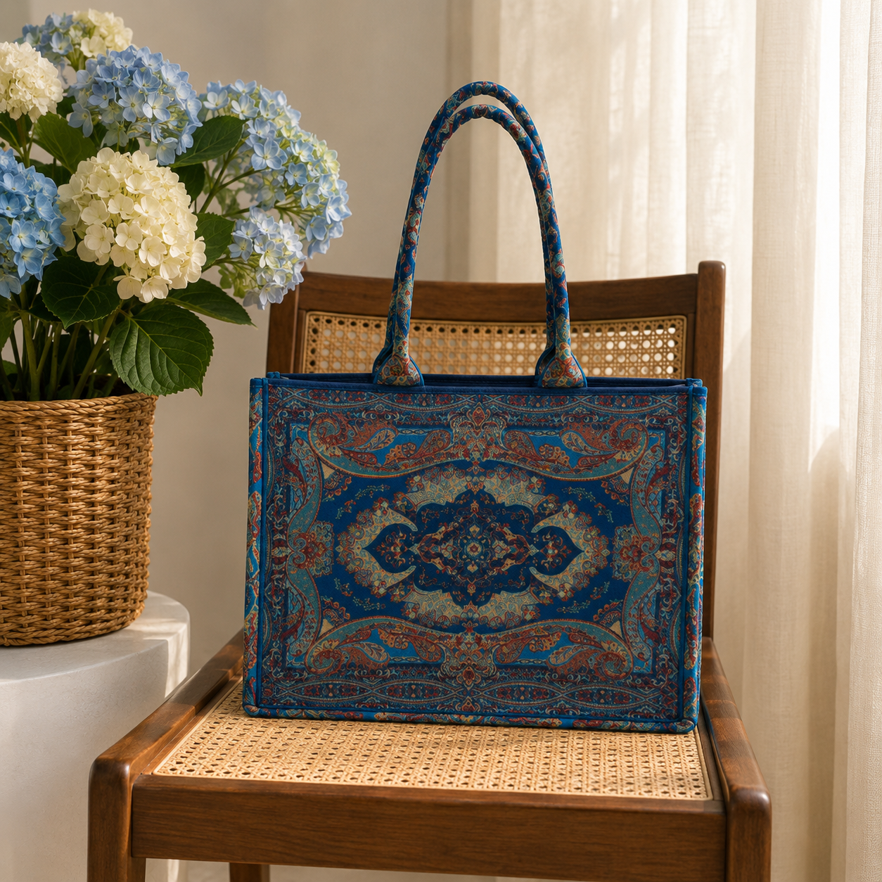 Azure Paisley Canvas Tote Bag