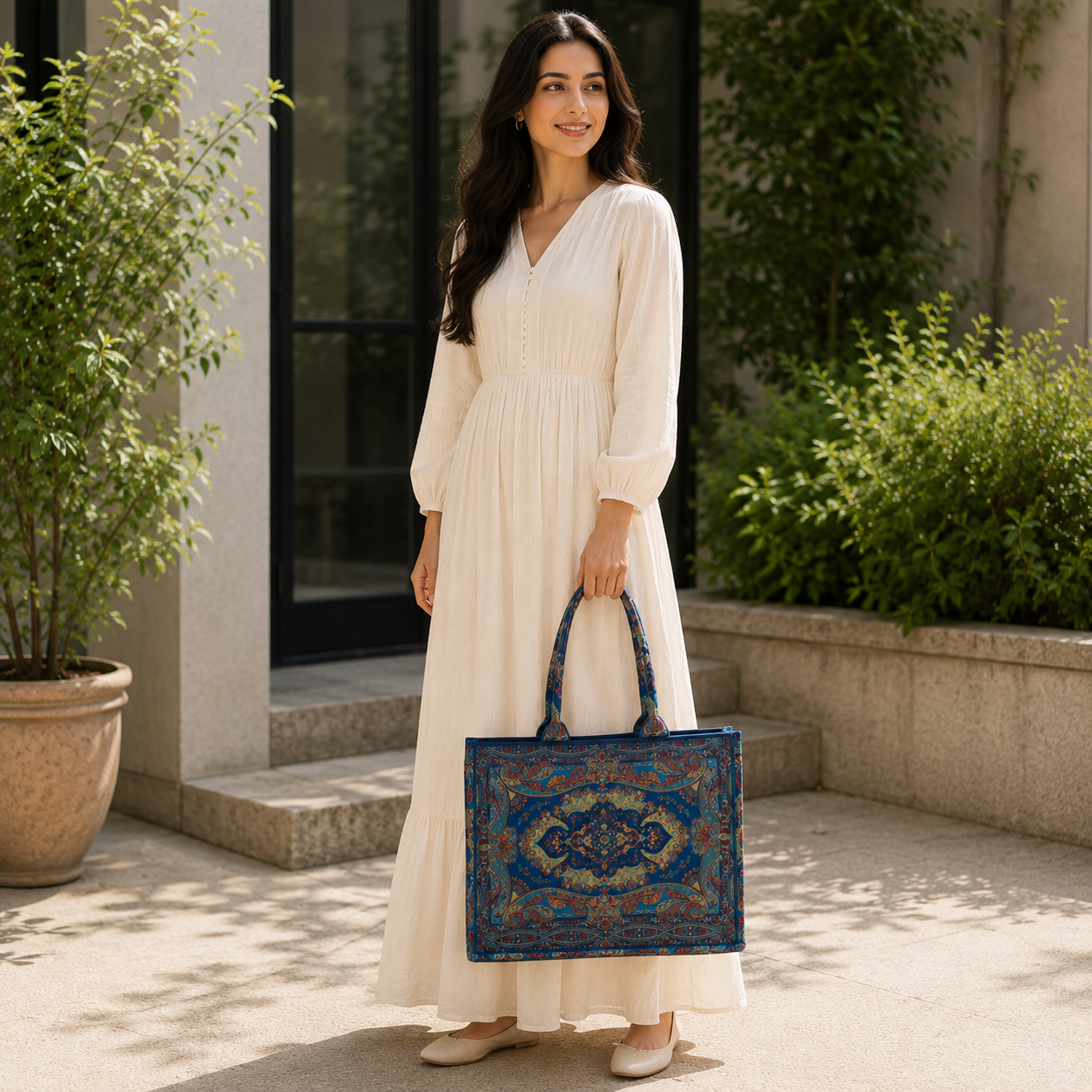 Azure Paisley Canvas Tote Bag