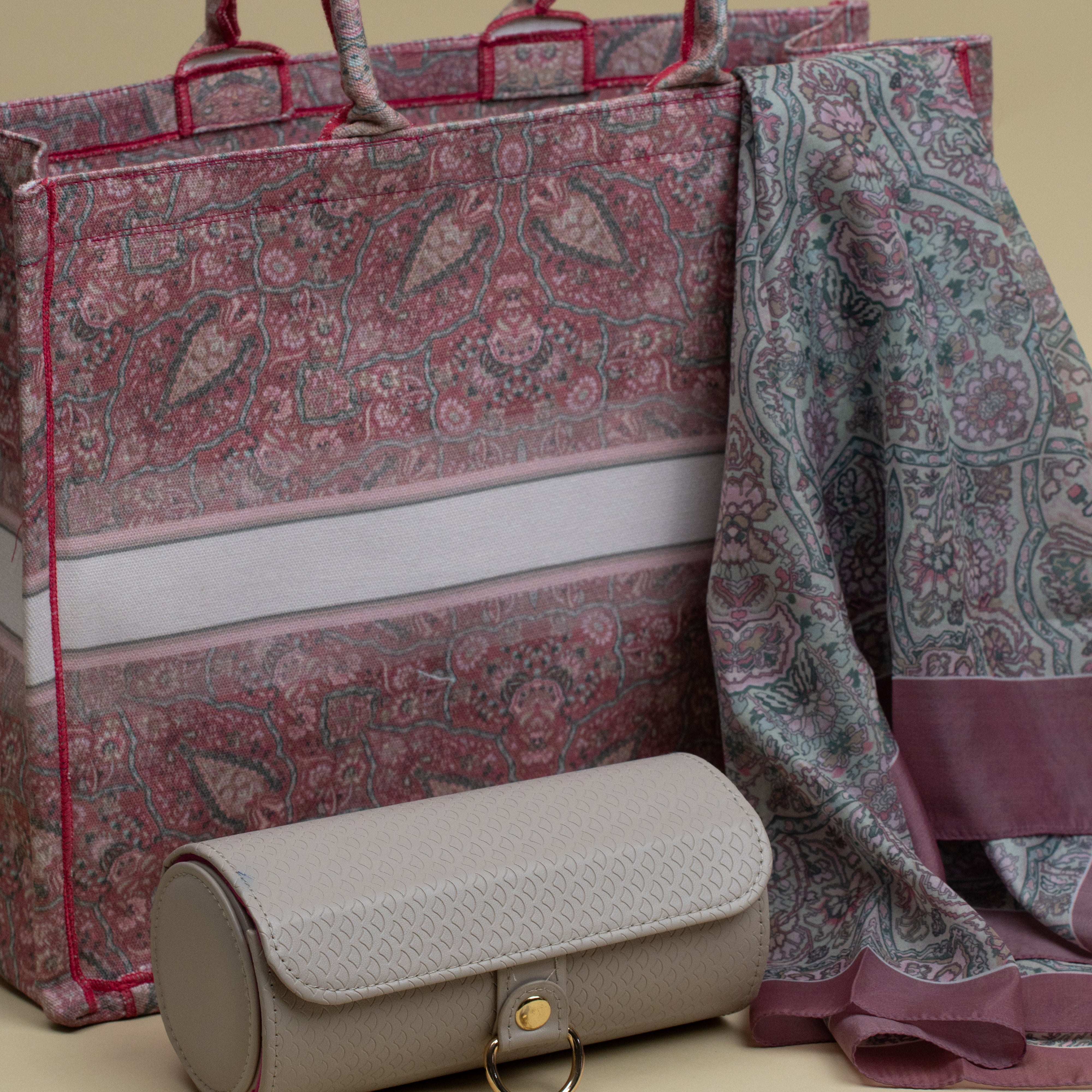 Jamewar themed Tote Bag, Scarf & Jewelry Box Gift Sets for Women