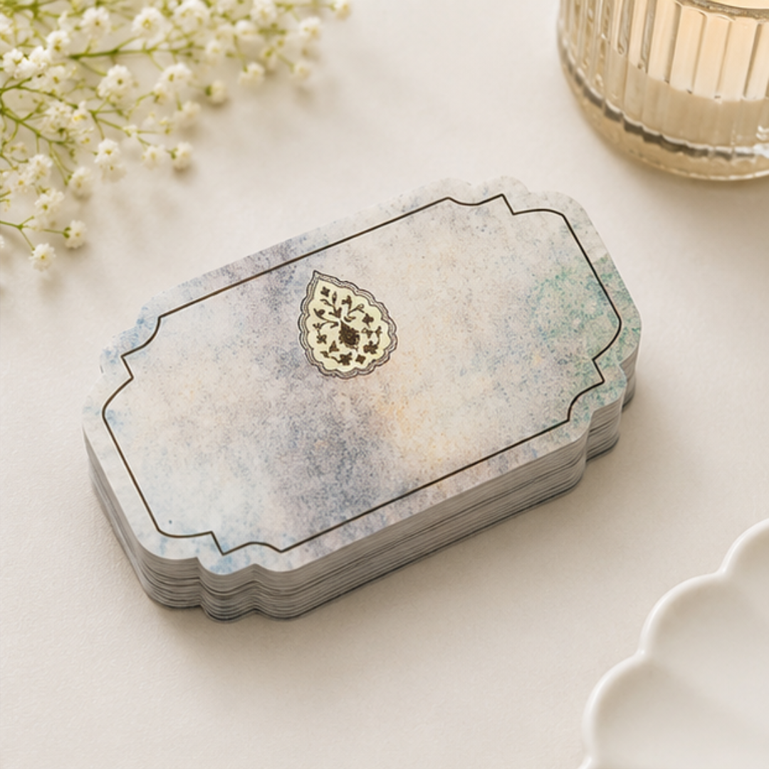 Premium watercolor gift sticker with muted neutral tones and delicate ornamental design, perfect for weddings and festive hampers.