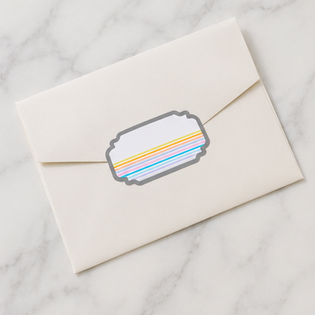 Modern striped sticker tag featuring soft pastel lines on a clean white base, perfect for hampers, return favors, and gift packaging.